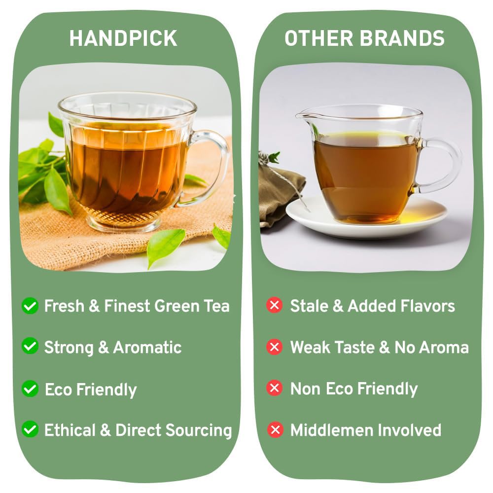 Organic Green Tea Bags - 100 Count USDA Certified Eco-Friendly Tea Bags | Resealable Freshness Pack | Delicate Flavor | Direct From India | Perfect for Morning Boost, Afternoon Relaxation & Healthy Lifestyle