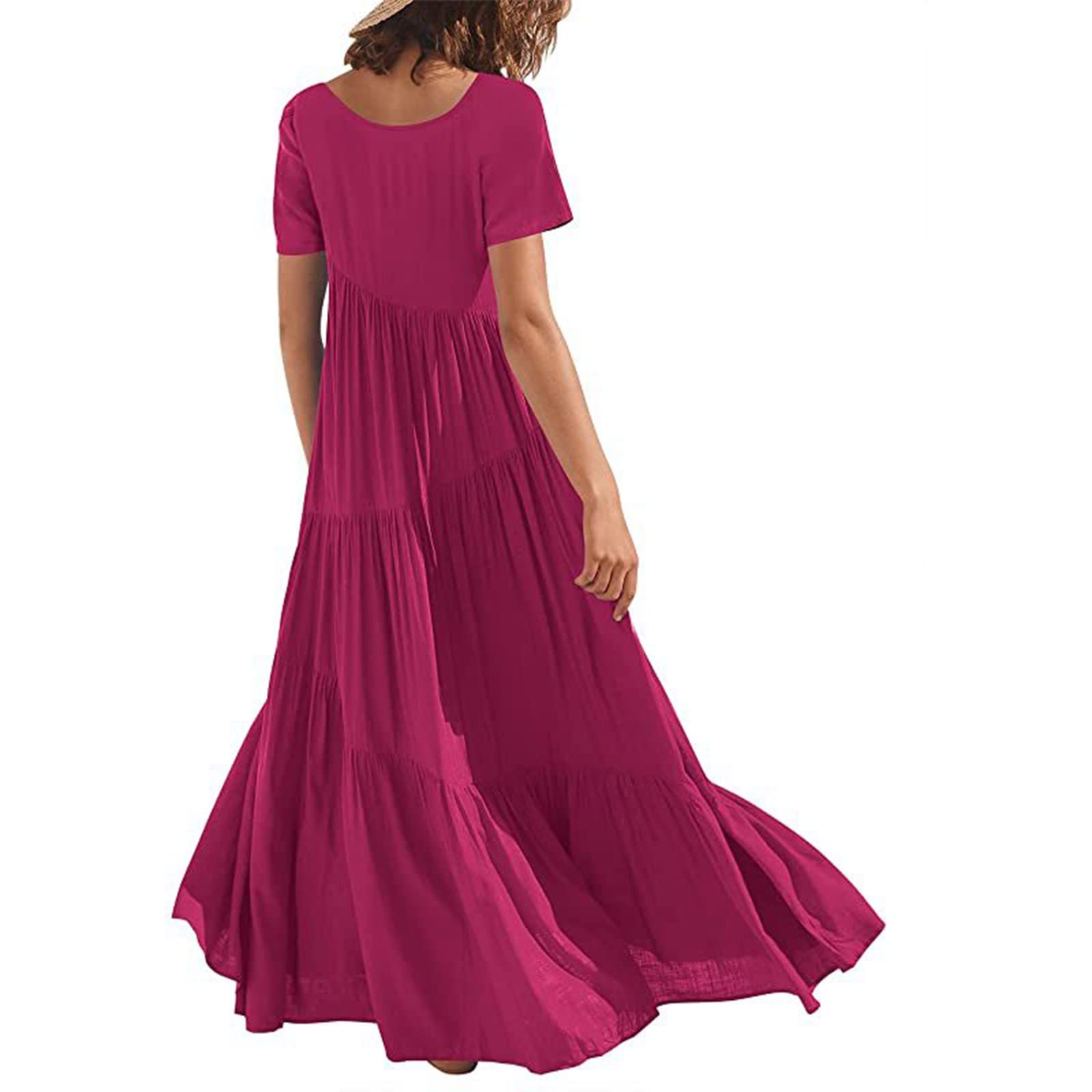 **Plus Size Women's Casual Loose Asymmetric Layered Maxi Dress - Solid Color Beach Sun Dress for Summer Vacation, Pool Party & Boho Outfit**