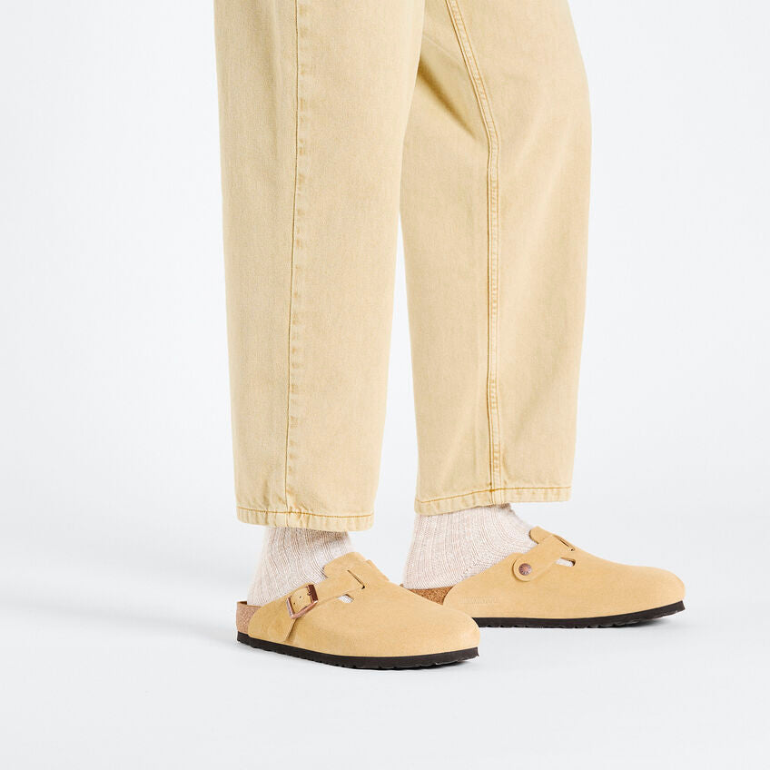 Birkenstock Boston Suede Leather Clog in Latte Cream - Comfortable Unisex Slip-On Shoes for Home, Office & Outdoor Wear