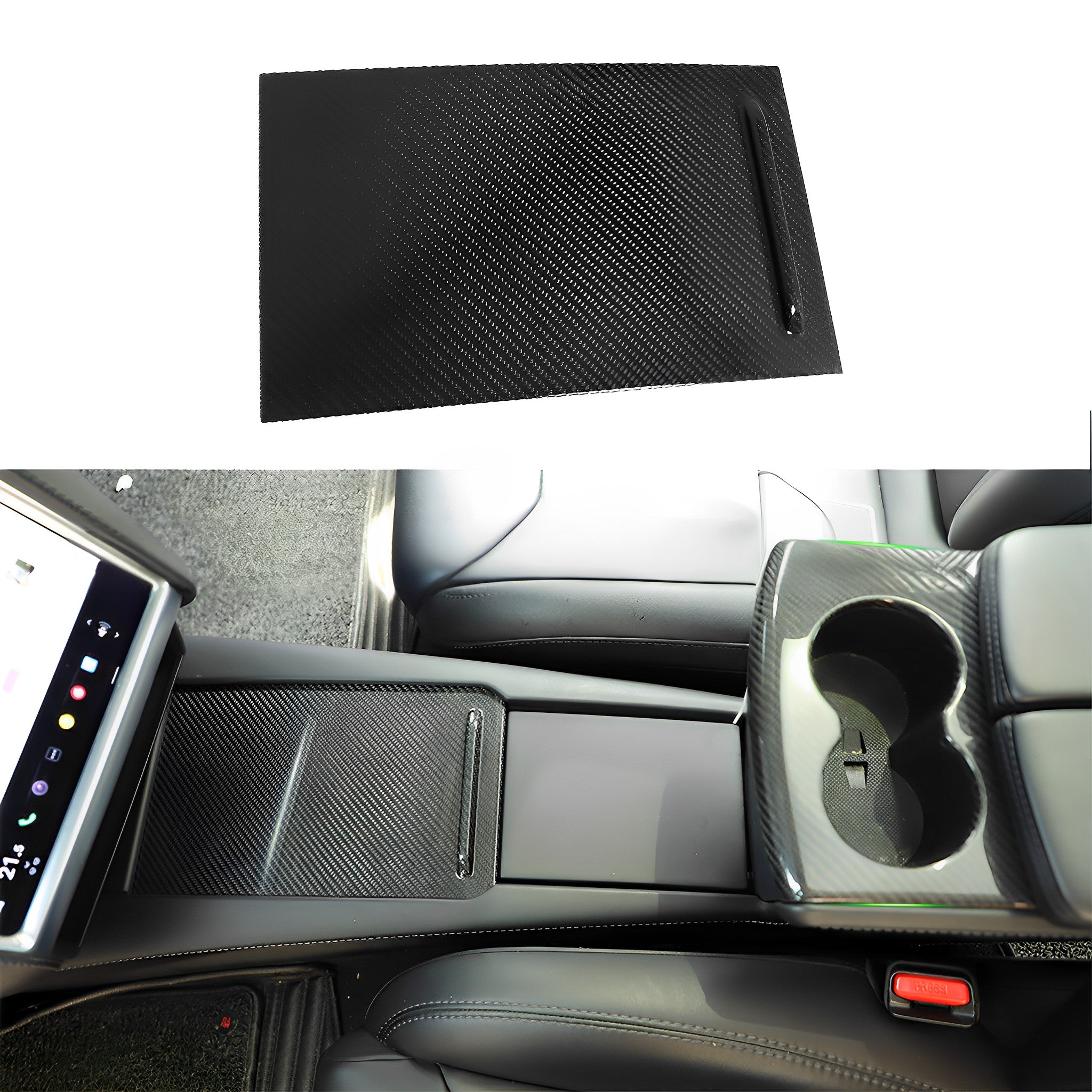 Premium Carbon Fiber Center Console Cover for Tesla Model S/X (2016-2021) - Custom Fit Interior Upgrade | Luxury Car Accessories for Enhanced Driving Experience & Interior Protection