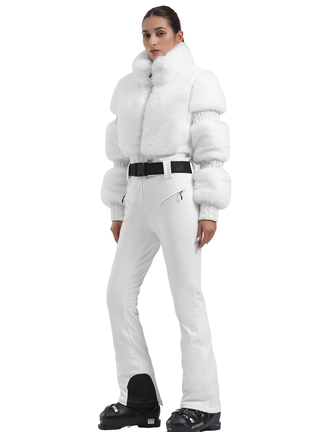 GSOU SNOW Women's One-Piece Ski Suit - Insulated Windproof Snowboard Jumpsuit with Faux Fur Collar for Winter Sports & Outdoor Activities | Perfect for Skiing, Snowboarding & Cold Weather Adventures