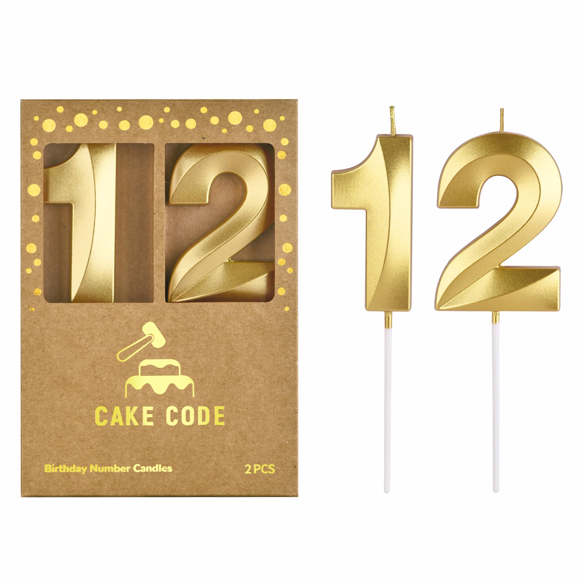 2.76 Inch Gold Number Birthday Candles with Diamonds - Set of 12 Elegant Cake Candles for Anniversary, Wedding & Party Celebrations - Perfect for Birthday Cakes, Cupcakes and Dessert Decorations