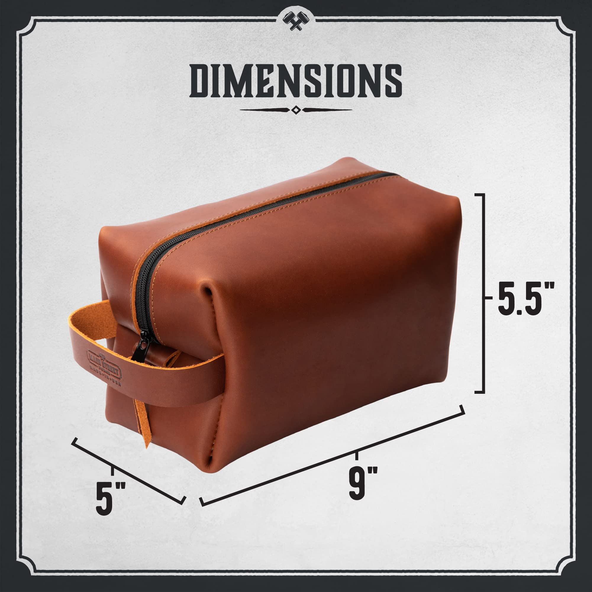 Premium Full Grain Leather Dopp Kit for Men – USA Made Travel Toiletry Bag for Shaving Essentials & Grooming Accessories | Compact & Lightweight Bathroom Organizer | Perfect for Business Trips, Gym Showers & Weekend Getaways