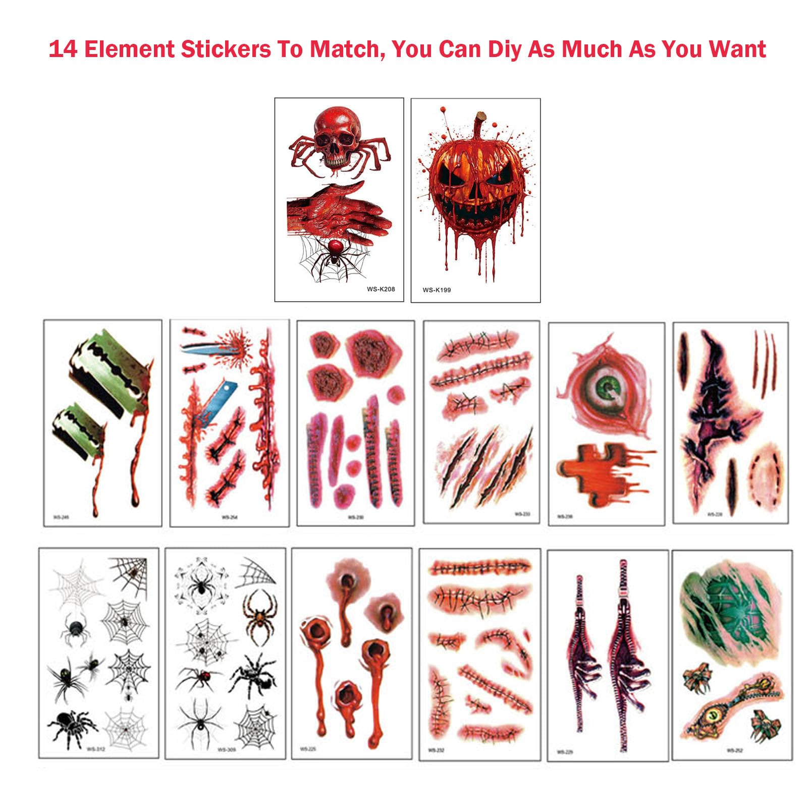 26pcs Halloween Big Mouth Fake Tattoos for Adults & Kids - Scary Prank Makeup Joker Temporary Tattoo Kit - Horror Clown Face Stickers for Halloween Parties, Cosplay & Costume Events
