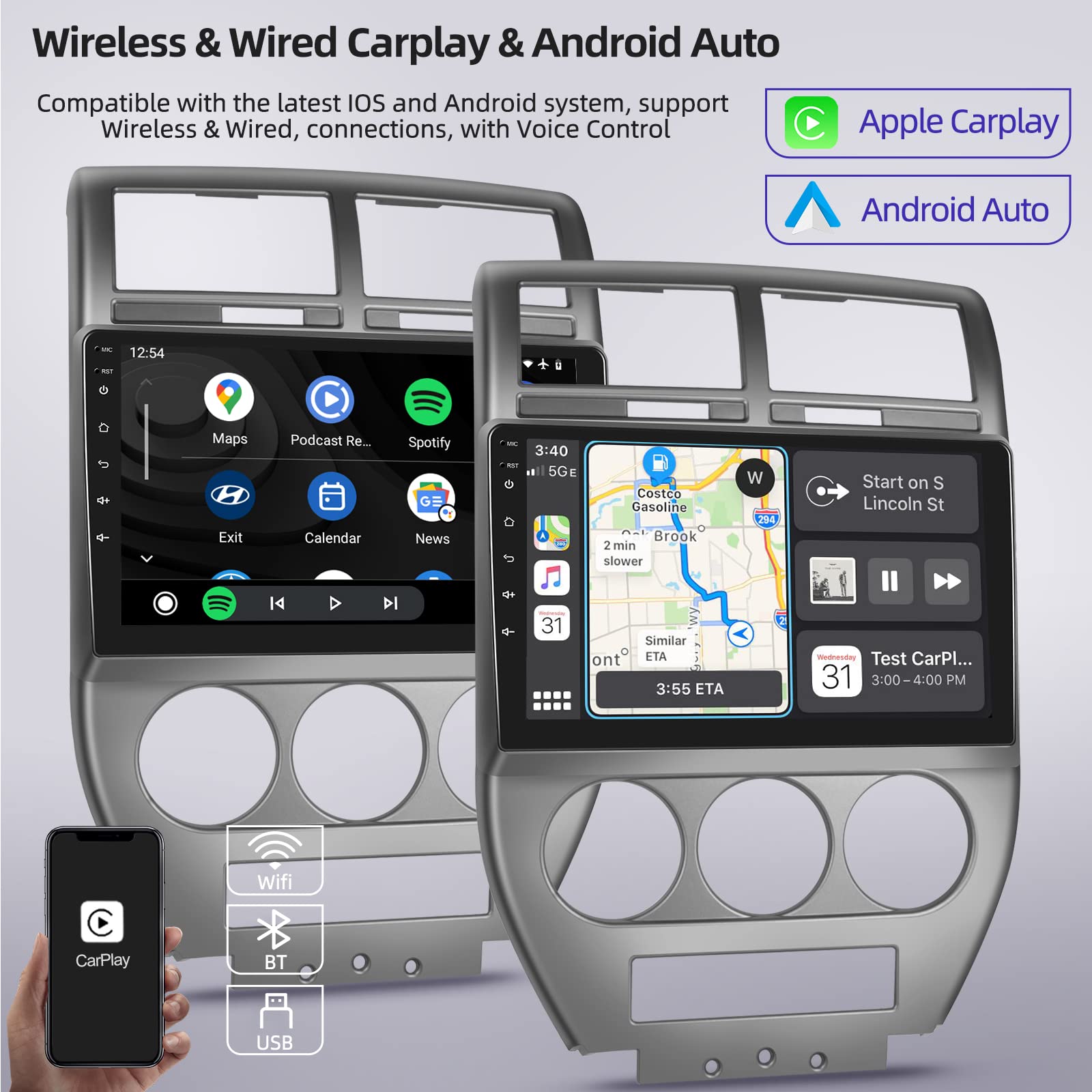 2+64GB Android 13 Car Stereo for Jeep Compass Patriot 2007-2009 | 10.1