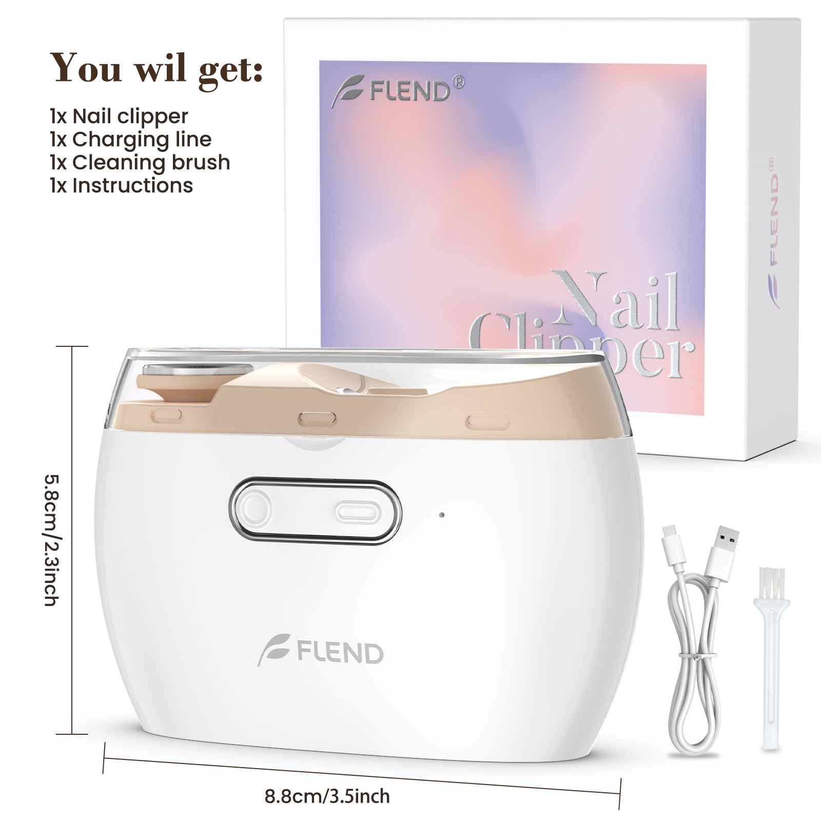 Electric Nail Clipper & Grinder 2-in-1 - 40dB Quiet Automatic Nail Trimmer with LED Light for Baby, Kids, Adults & Seniors - Portable Manicure Set for Home, Travel & Daily Nail Care