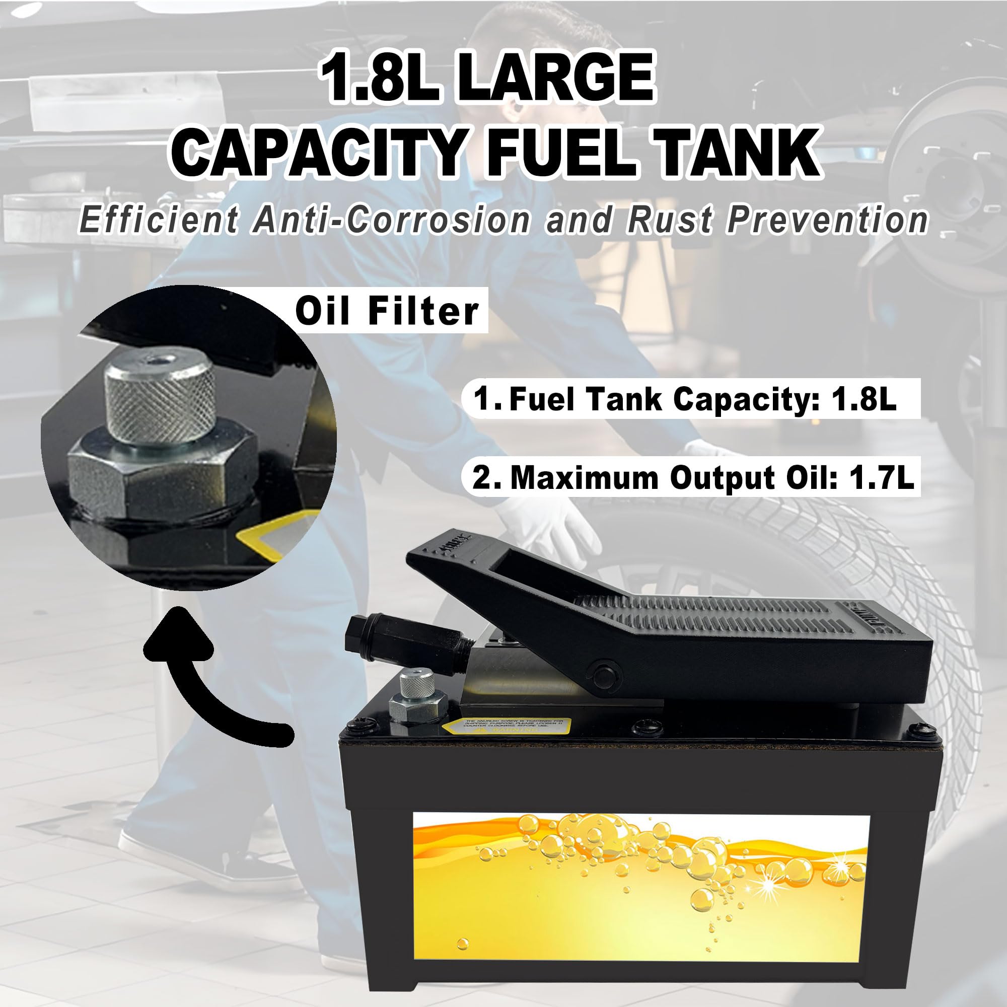10,000 PSI Air Hydraulic Pump with 1.7L Reservoir - 3/8