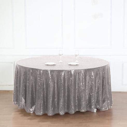 120 Inch Sequin Round Tablecloth - Premium Silver Payette Fabric for Weddings, Birthdays, Christmas & Party Decorations | Elegant Dining Table Cover for Banquet Halls, Events & Celebrations
