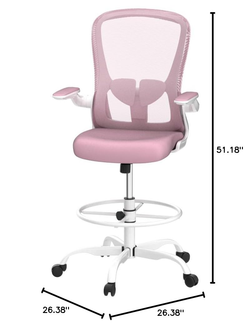 Ergonomic Drafting Chair with Flip-Up Armrests & Adjustable Footrest - Tall Office Chair for Standing Desks - Executive Computer Chair with Lumbar Support - Perfect for Architects, Designers & Home Office Workspaces