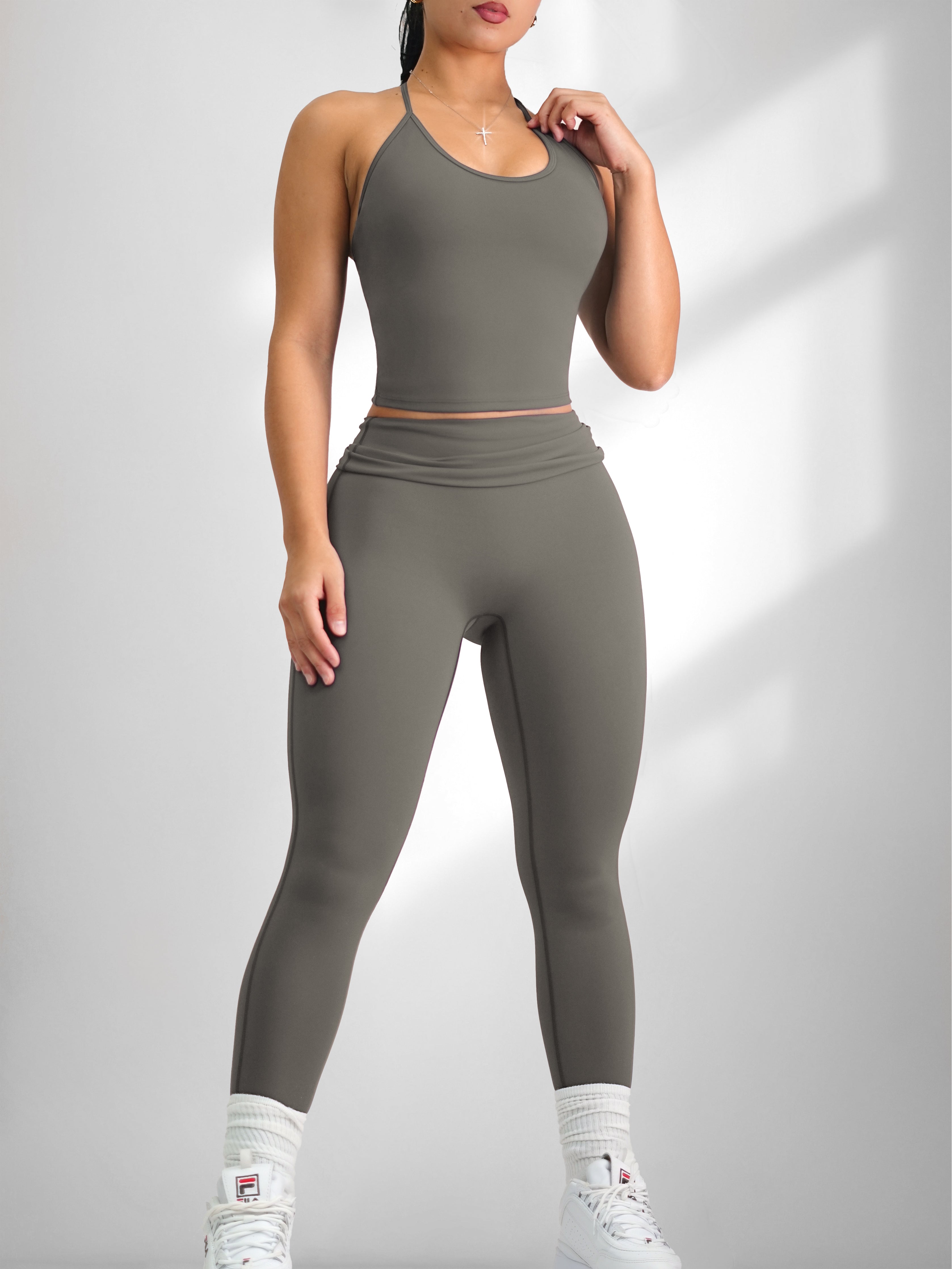 Foldable Yoga Leggings for Women - High Waisted Stretchy Workout Pants (Cloud Gray) | Perfect for Yoga, Pilates, Gym & Lounge Wear