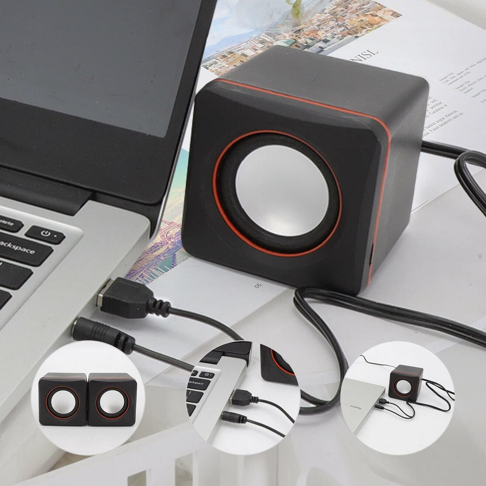 Compact USB Computer Speakers with Stereo Sound & Subwoofer - Mini Multimedia PC Speakers for Desktop, Laptop - Universal Black | Perfect for Home Office, Gaming & Music Listening