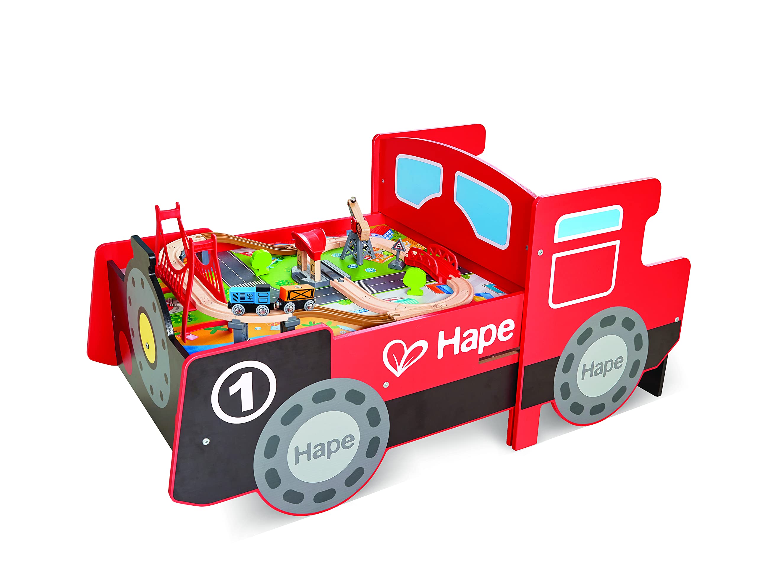 Hape Busy City Rail Set - Foldable Ride-On Train Table Toy for Kids | Pretend Play, Learning & Fun for Toddlers & Preschoolers | Perfect for Bedrooms, Playrooms & Daycares