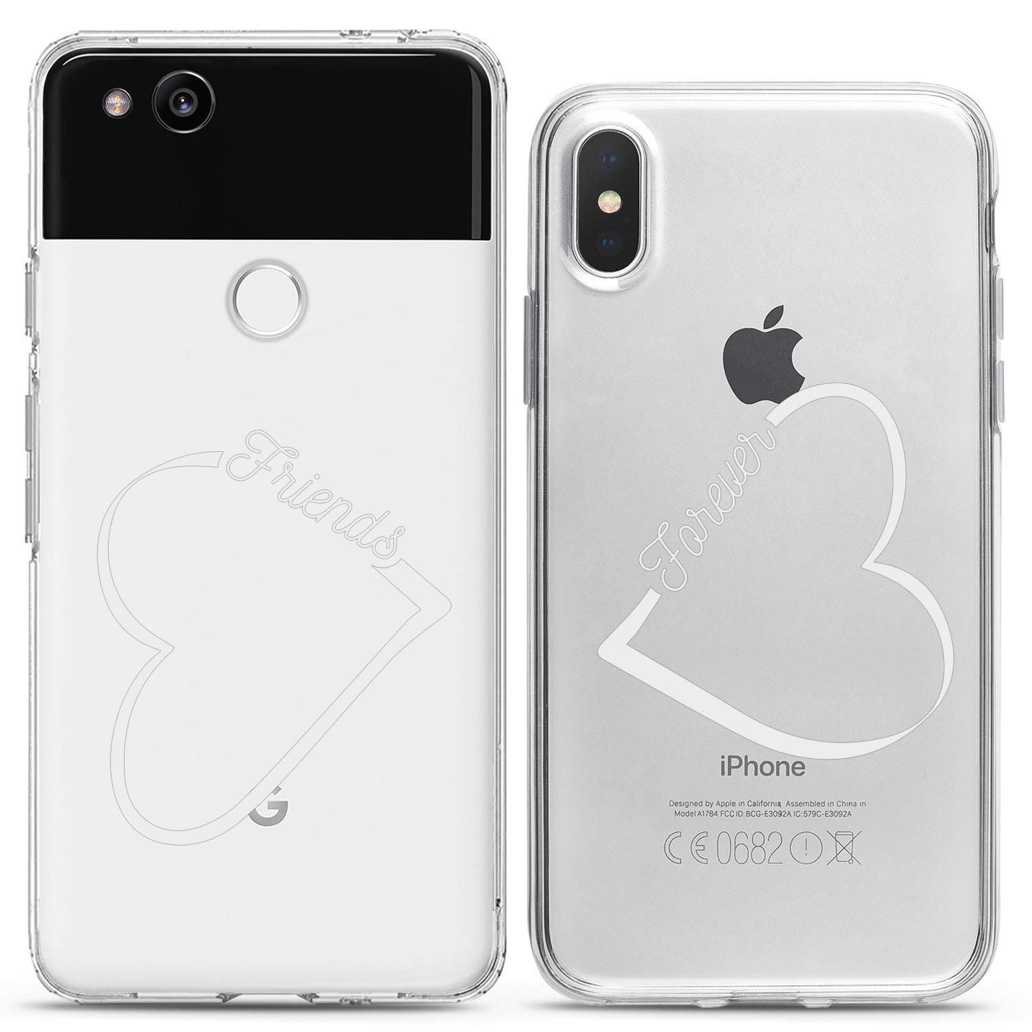 Matching Couple Phone Cases Compatible with iPhone 16/15/14/13/12/11 Pro Max/Mini/XS/X/8 Plus/7+/XR/SE - Best Friends Forever BFF Heart Design Cute Girly Silicone Cover - Perfect Gift for Couples, Soulmates & Besties - Valentine's Day, Anniversary & Friendship Gifts
