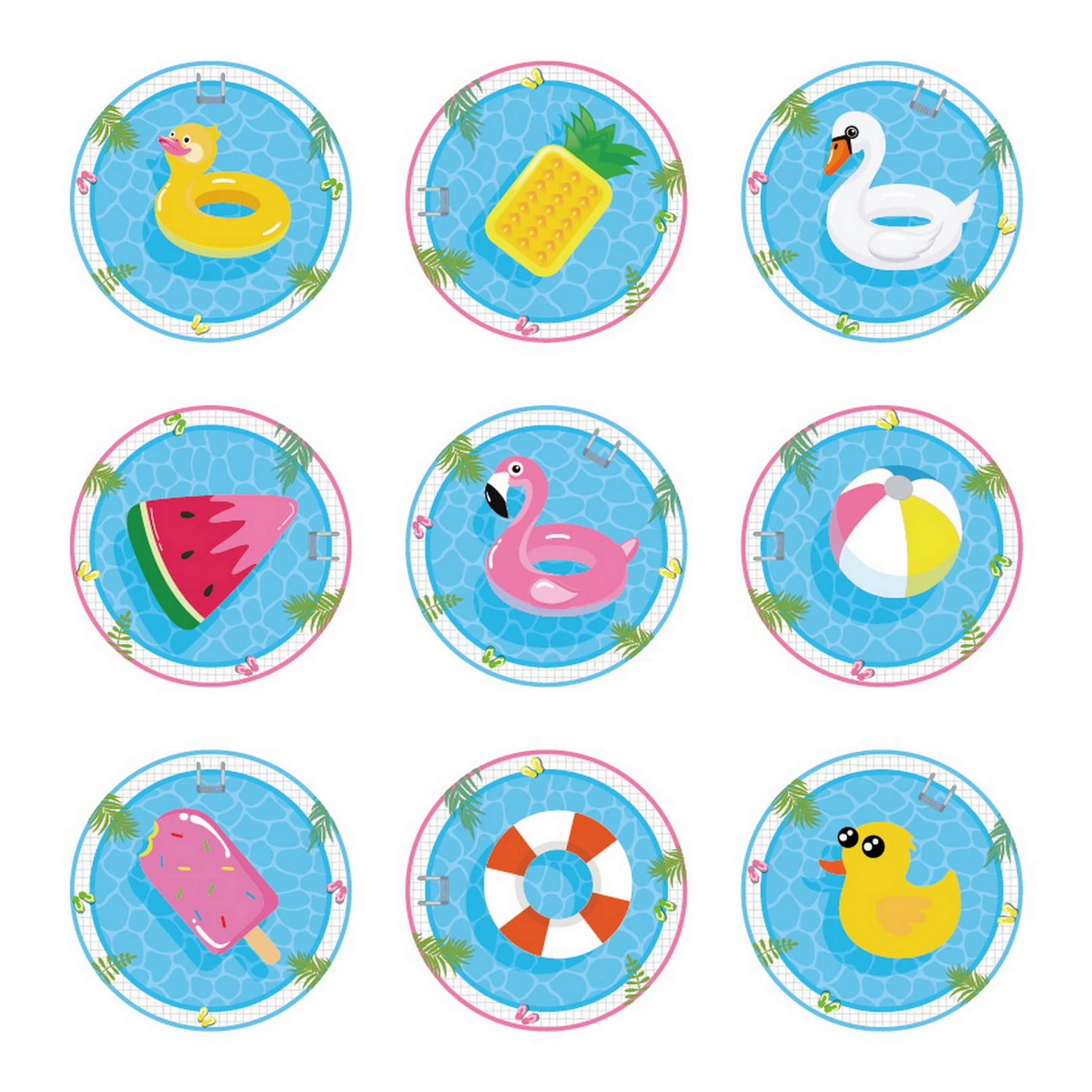 COSFAN 12 Pack Summer Pool Beach Paper Gift Bags - Tropical Hawaiian Luau Party Decorations, Swimming Pool Theme Treat Bags for Candy & Favors with Stickers | Perfect for Pool Parties, Beach Events & Summer Celebrations