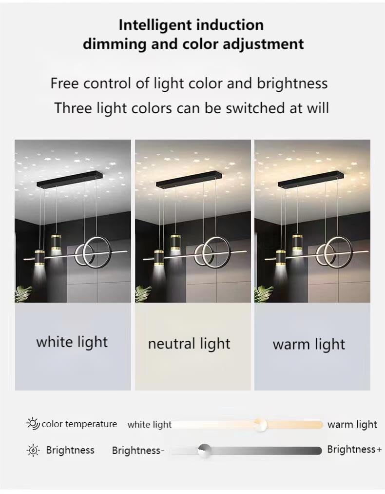 5-Light LED Island Pendant Light - 39.4 Inch Modern Geometric Linear Hanging Light with Remote Control & Dimmable Function - Perfect for Kitchen Island, Dining Room, Bar Counter and Open Concept Spaces (Black)