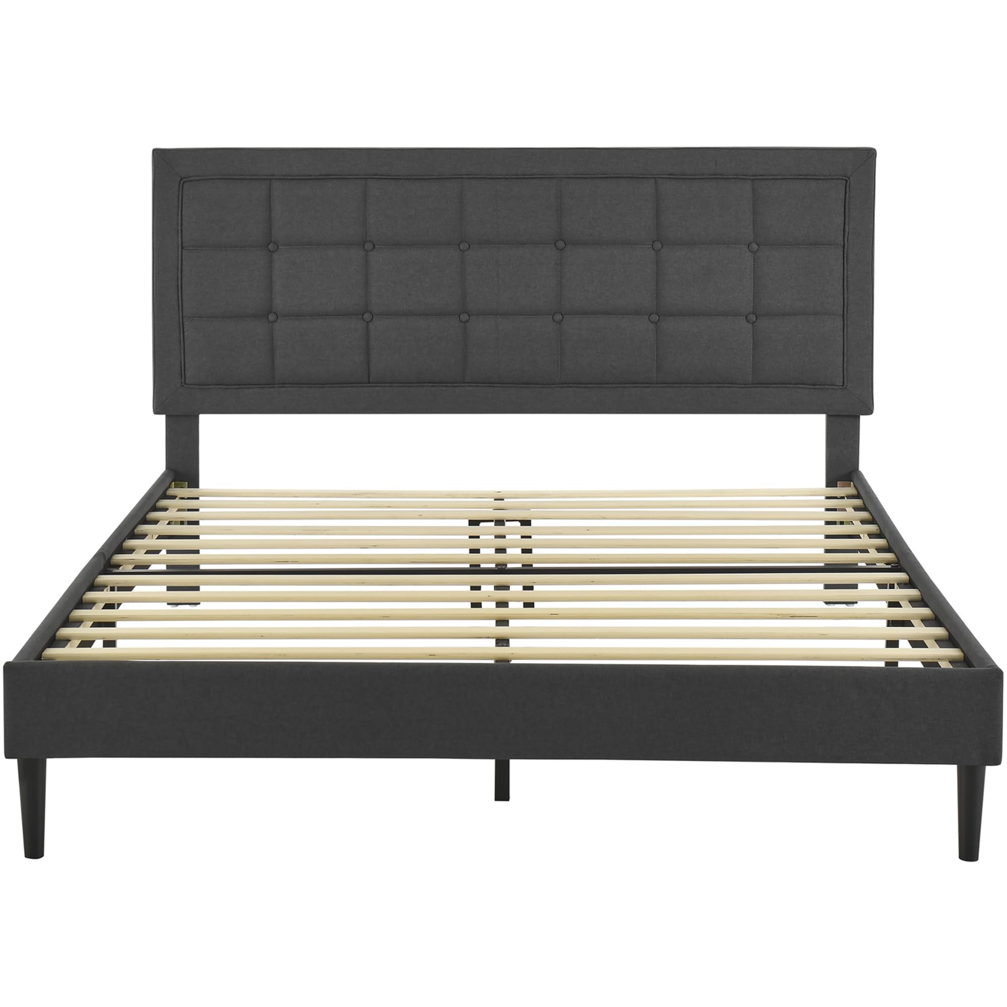 Mornington Upholstered 2.0 Platform Full Size Bed Frame with Headboard - Queen Size Dark Grey Modern Bedroom Furniture for Master Bedroom, Guest Room & Dorm
