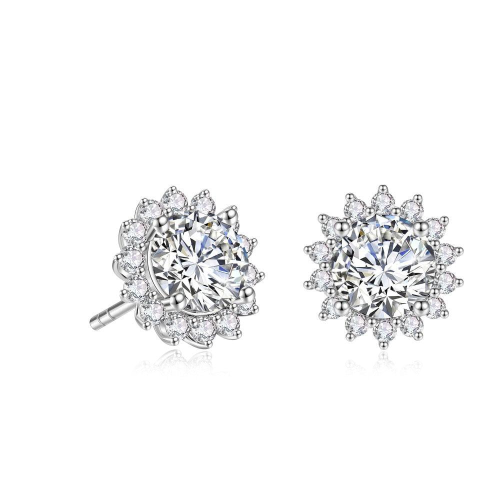 2 Carat (Ctw) Sunflower Round Moissanite Stud Earrings for Women - Hypoallergenic 925 Sterling Silver Jewelry - Perfect for Weddings, Anniversaries & Everyday Elegance