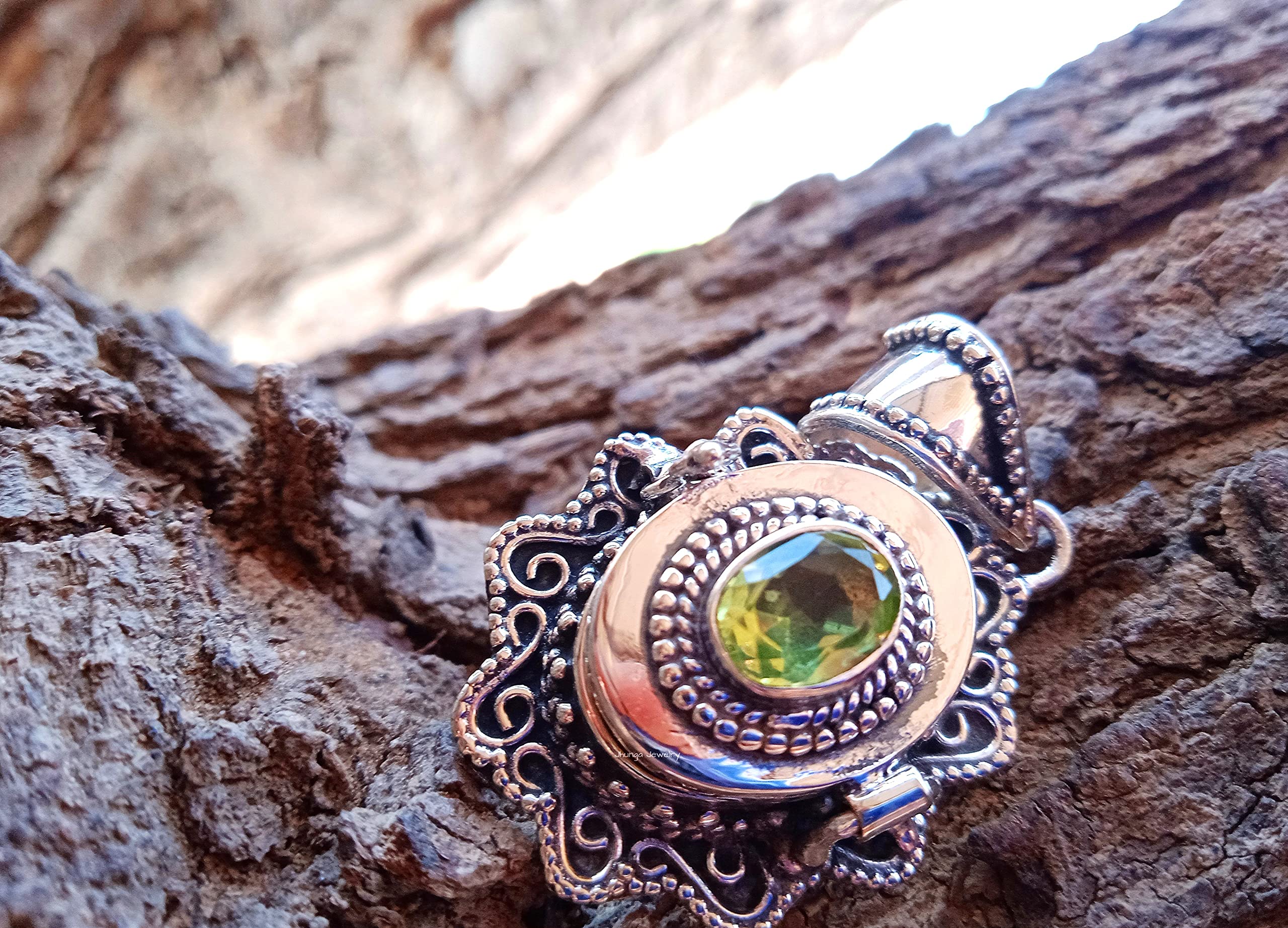 Peridot Pendant Necklace - Sterling Silver Openable Locket Jewelry - Handmade Vintage Boho Style Prayer Pendant - Perfect for Spiritual Gifts, Meditation & Boho Fashion Accessories