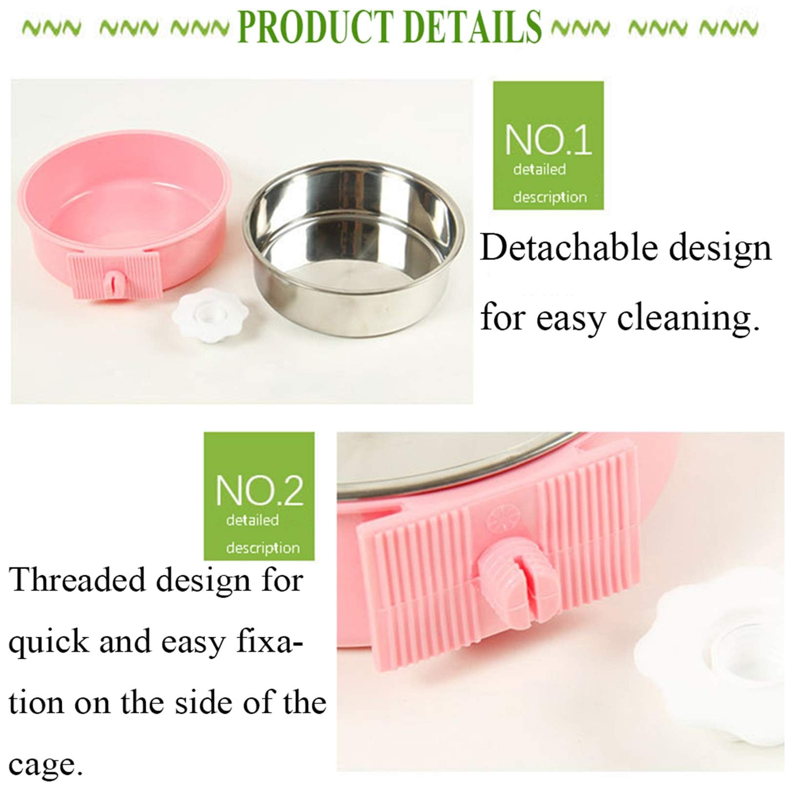 Kathson Removable Stainless Steel Hanging Pet Bowl - 2 Pack Dog/Cat Food & Water Feeder for Cages, Coops (Blue & Pink) - Perfect for Puppies, Birds, Rats & Guinea Pigs - Ideal for Travel, Kennels & Outdoor Use