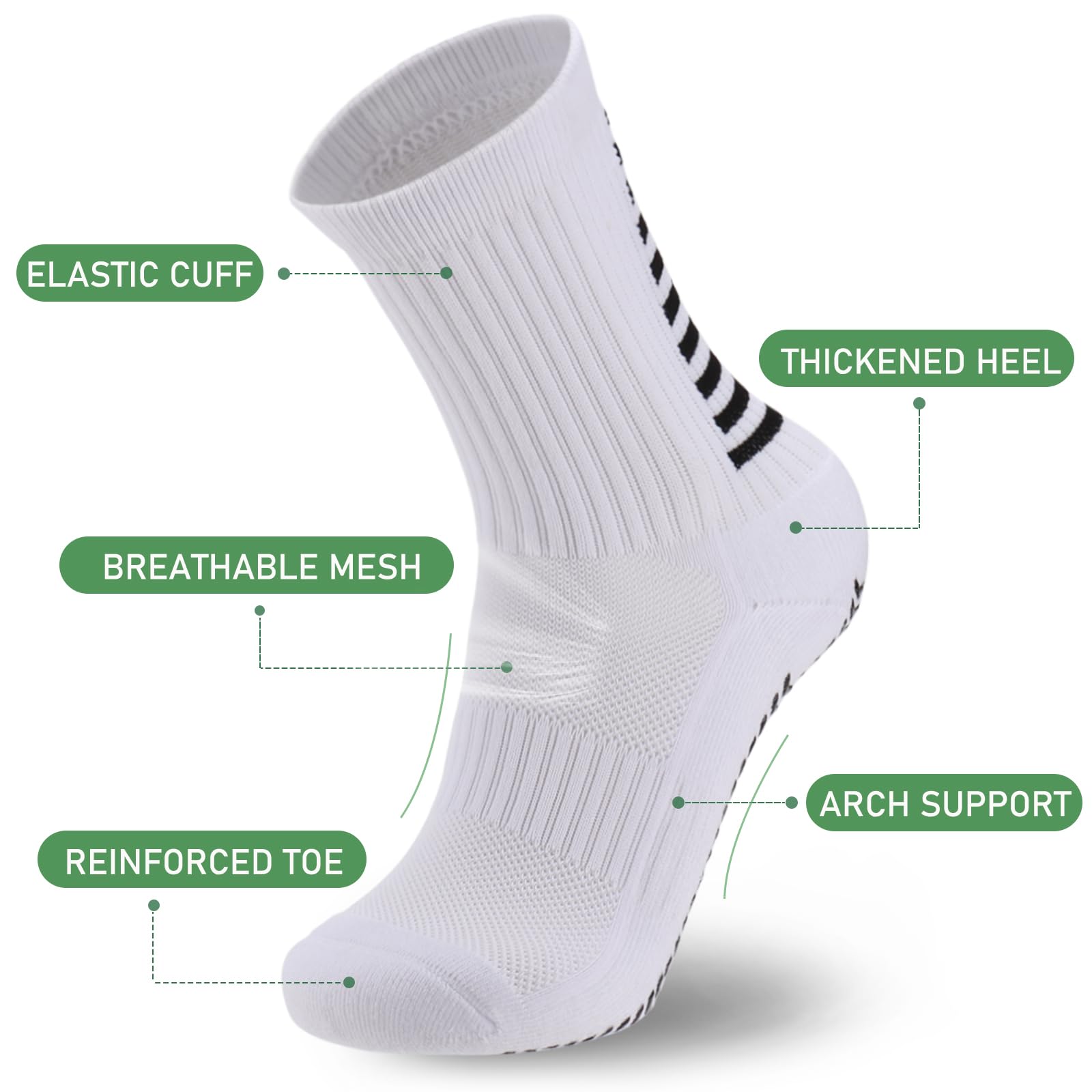 Ultrafun 4 Pairs Non-Slip Soccer Socks with Grips - Breathable Football & Basketball Athletic Socks for Men & Women - Perfect for Sports Training, Gym Workouts and Team Games