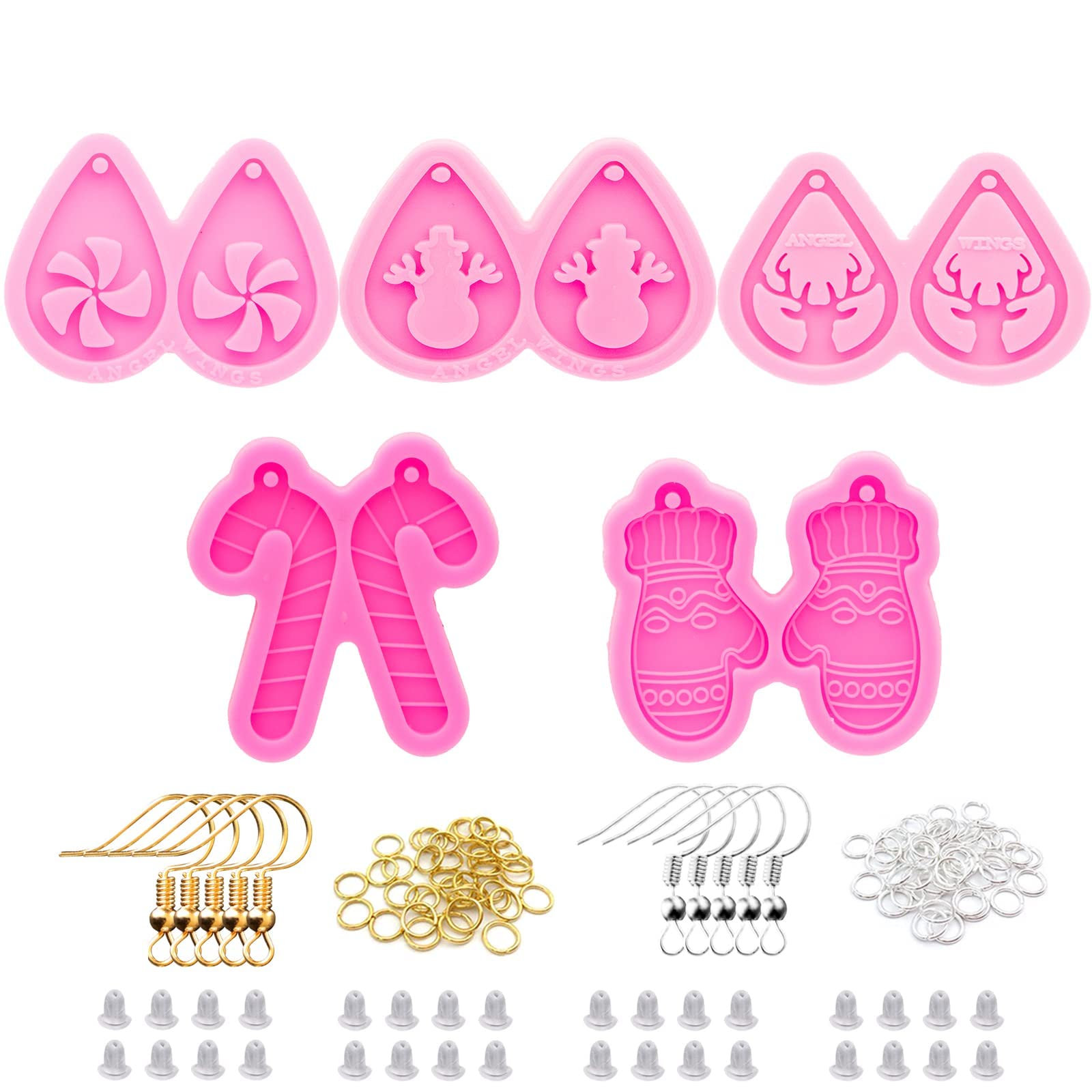 105Pcs DIY Resin Earring Molds Kit with 5 Christmas Silicone Molds - Jewelry Making Supplies for Epoxy Casting, Includes Earring Hooks - Perfect for Handmade Unique Earrings, Gifts & Holiday Crafts