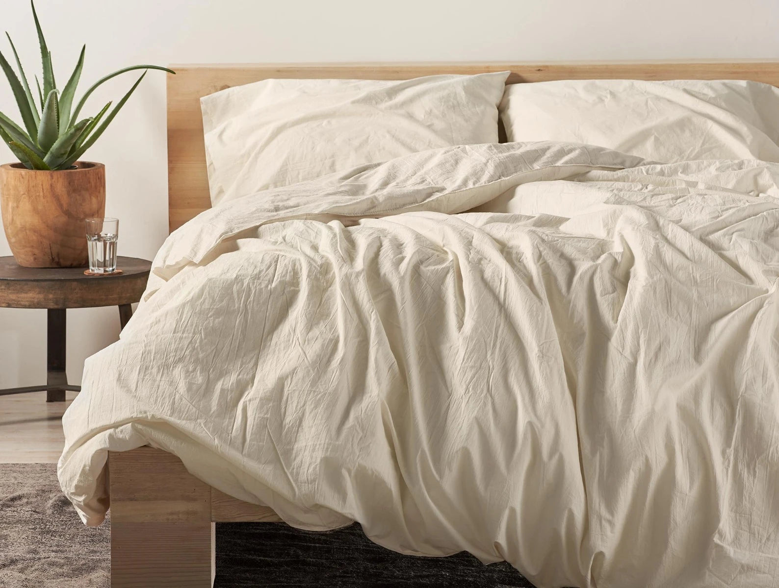 Organic Crinkled Percale Duvet Cover Set - 100% Cotton Breathable Bedding for All Seasons - Perfect for Master Bedroom, Guest Room & Vacation Homes