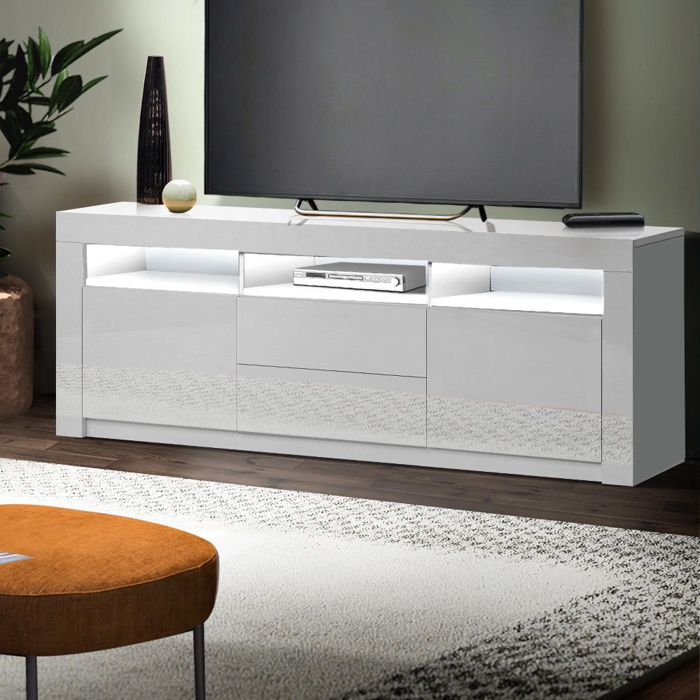 Artiss 160cm White Entertainment TV Stand with LED Lighting - Modern TV Cabinet for Living Room, Bedroom & Home Theater Setup