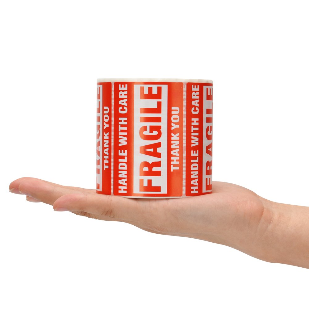 RBHK Fragile Stickers 2'' x 3'' - Handle with Care Shipping Labels, 500 Labels per Roll (20 Rolls) - Perfect for Packaging, Moving Boxes & Delicate Item Shipments