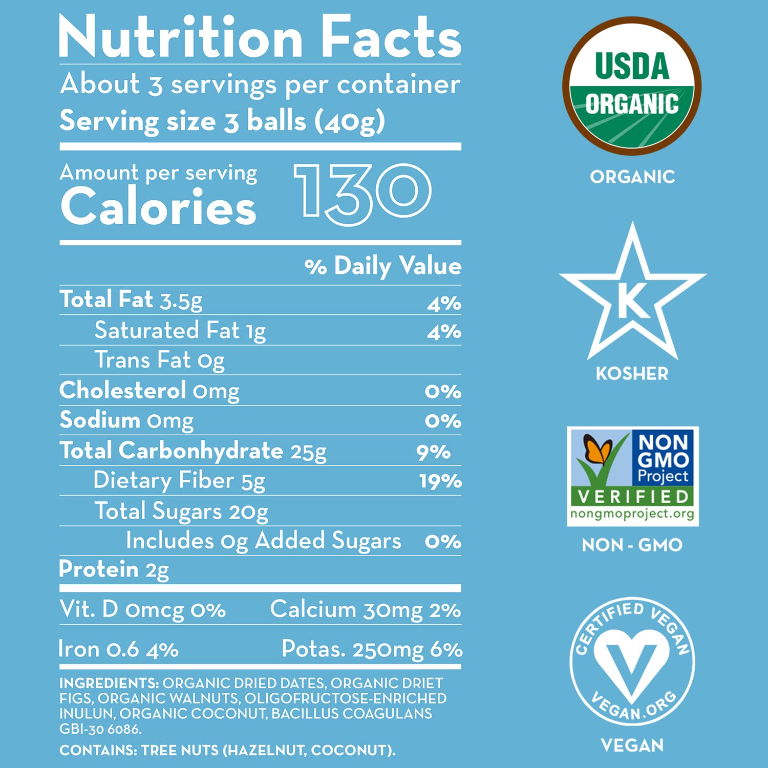 Organic Sunny Fruit Fig & Walnut Energy Balls - 100% Raw Vegan Snacks, Gluten-Free, Kosher, No Added Sugar (9 Balls per Pack) | Healthy On-the-Go Snack for Hiking, Office, School & Travel