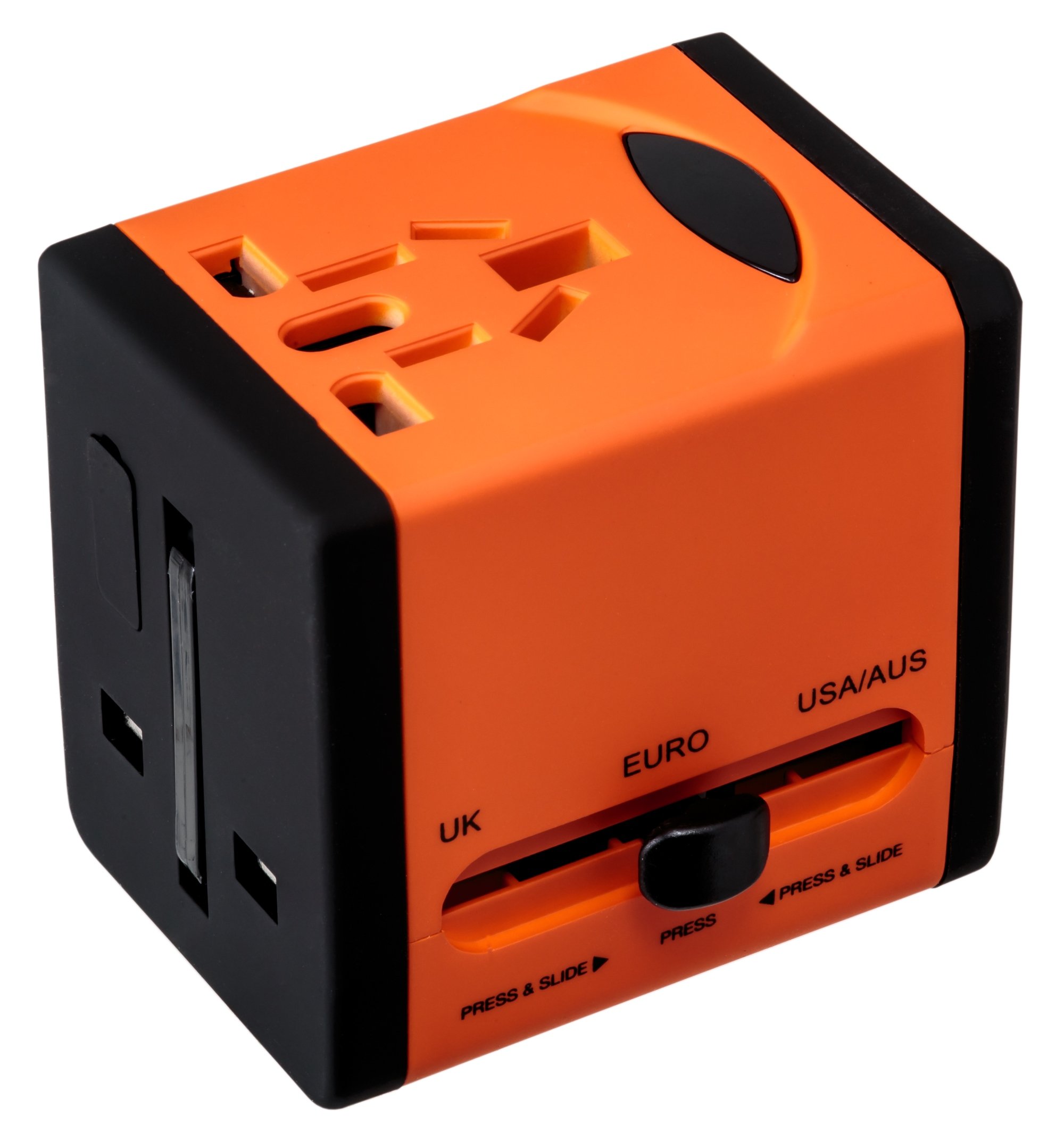 Swordfish 40253 VariPlug Dual USB Universal Travel Plug Adapter & Charger - Orange | Worldwide Compatibility for Phones, Laptops & Cameras | Perfect for Business Trips & Vacations
