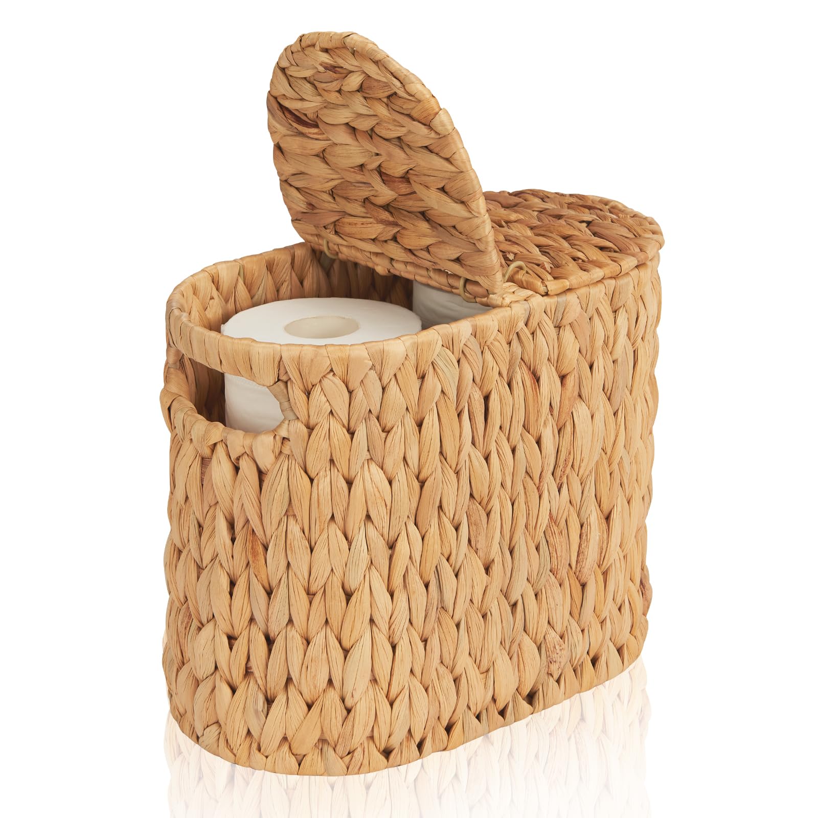 FairyHaus Natural Water Hyacinth Woven Toilet Paper Storage Basket with Lid & Handles - Holds 4 Rolls - Bathroom Organizer for Toilet Paper Holder, Tissue Storage - Perfect for Bathroom, Powder Room or Guest Bath Decor