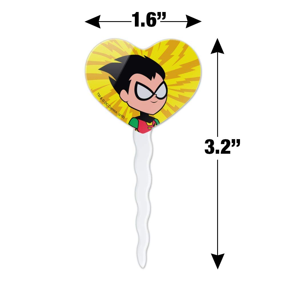 Teen Titans Go! Robin Heart Love Cupcake Toppers - Set of 6 for Birthday Party Decorations, Wedding Favors & Baking Supplies