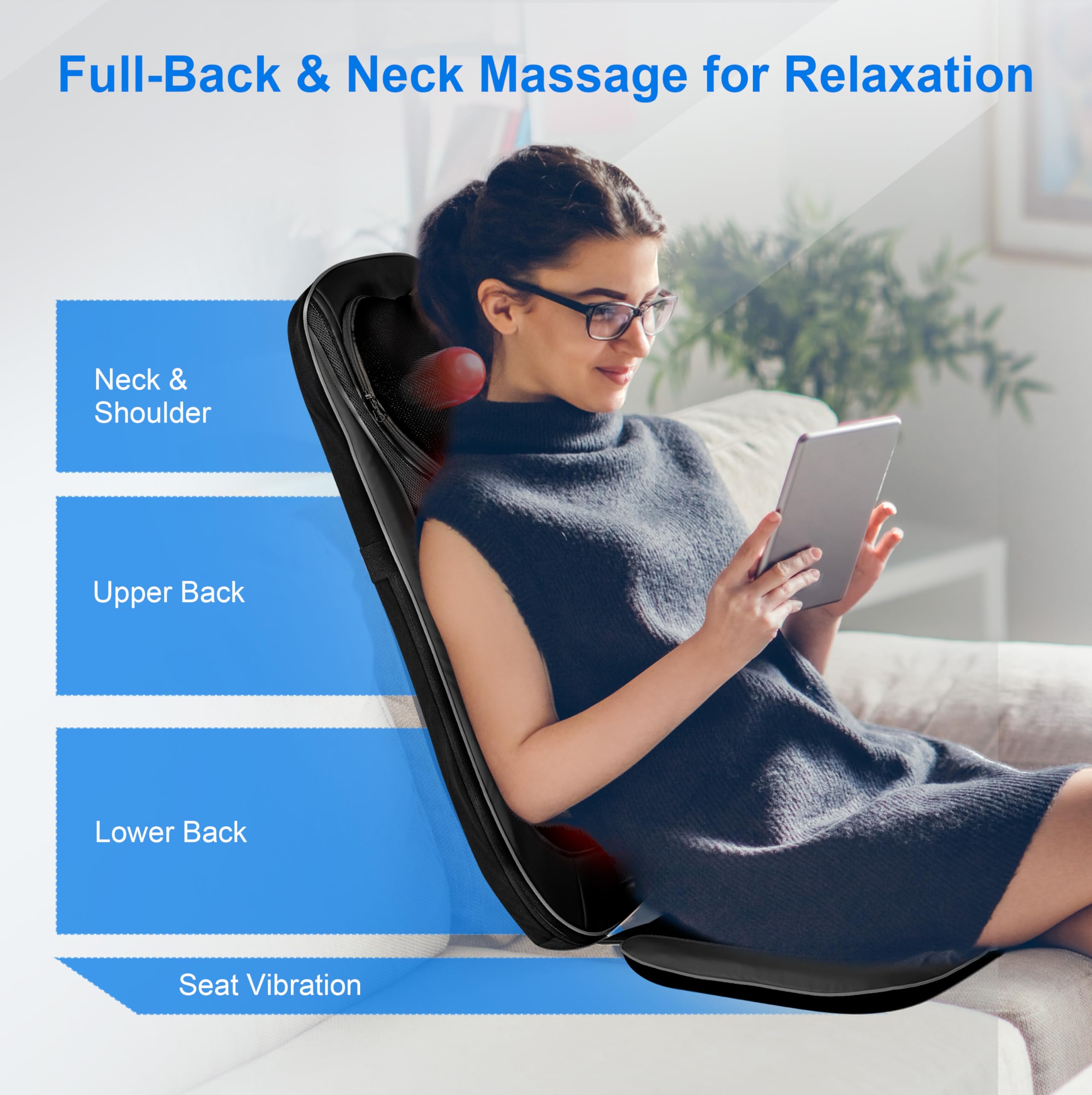 CooCoCo Shiatsu Neck & Back Massager with Heat - Adjustable Kneading Massage Chair Pad for Full Body Relaxation - Perfect Gift for Men & Women - Ideal for Office, Home & Car Use to Relieve Muscle Pain & Stress