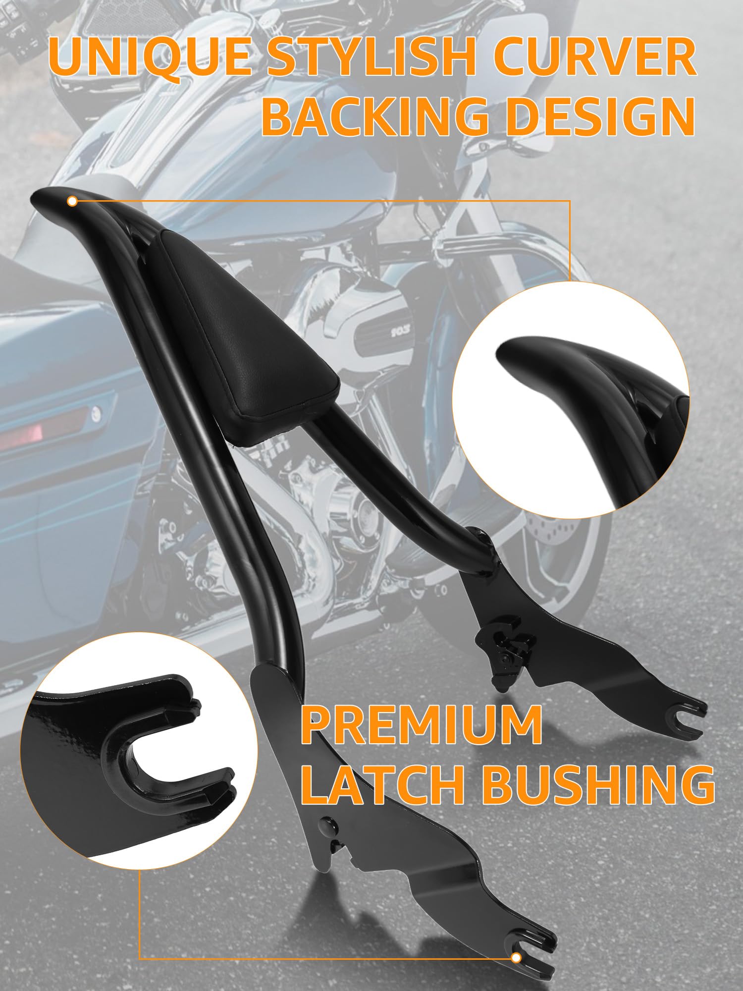 Harley Davidson Sissy Bar Backrest 2009-2025 - Quick Release Rear Passenger Seat Support for Touring, Street Glide, Road Glide, Road King, Ultra Limited & Electra Glide Models - Perfect for Long Rides & Passenger Comfort