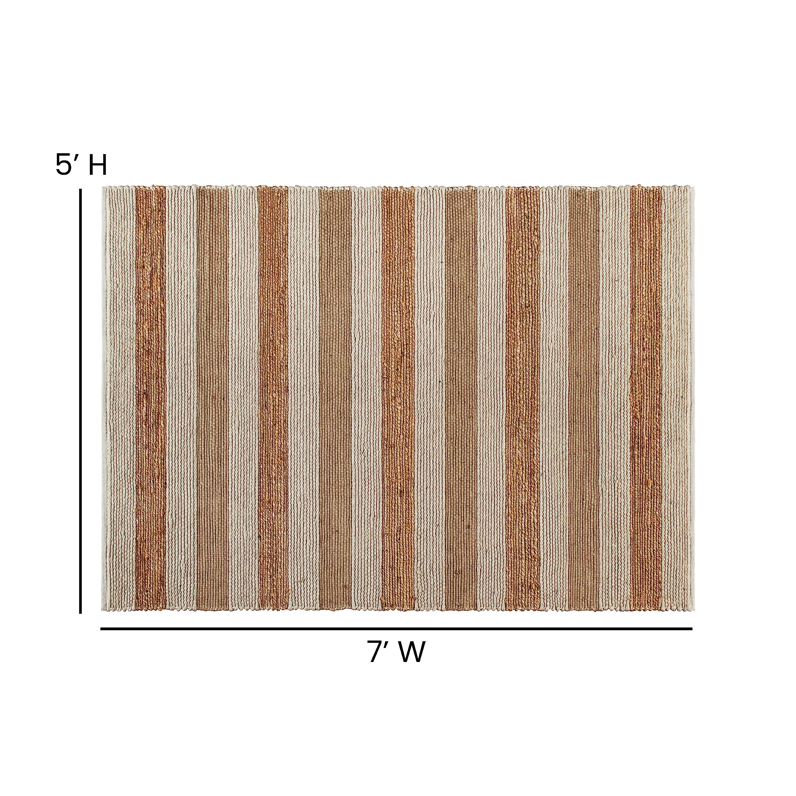 Merrick Lane 5' x 7' Handwoven Jute Blend Area Rug - Natural Fiber Floor Mat for Living Room, Bedroom & Dining Area - Eco-Friendly Home Decor