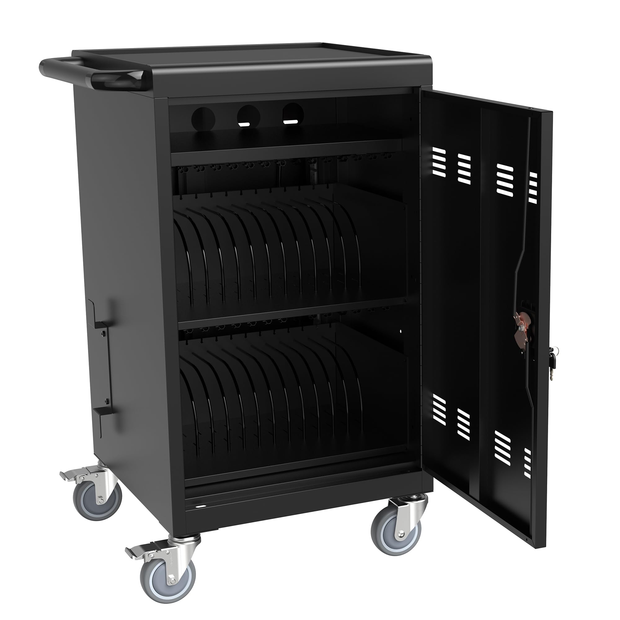 30-Device Mobile Charging Cart with Power Strip & Secure Locks - 17