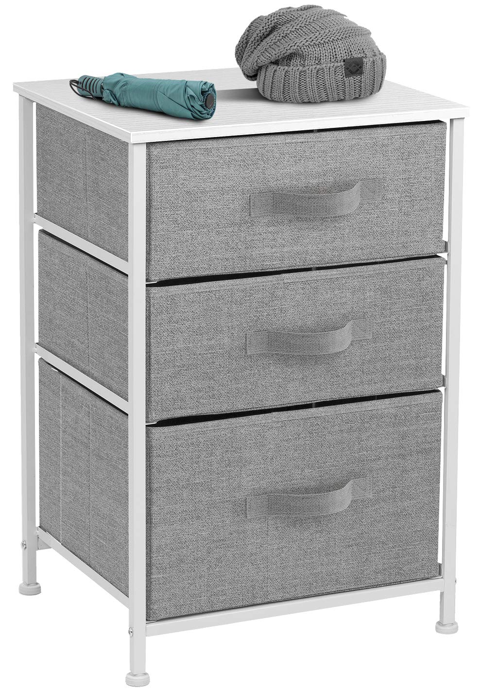 Sorbus 3-Drawer Nightstand with Steel Frame & Wood Top - Easy Pull Fabric Bins, Compact Bedside Table for Bedroom, Home & Office - Perfect for Storage, Reading Lamps & Bedroom Organization