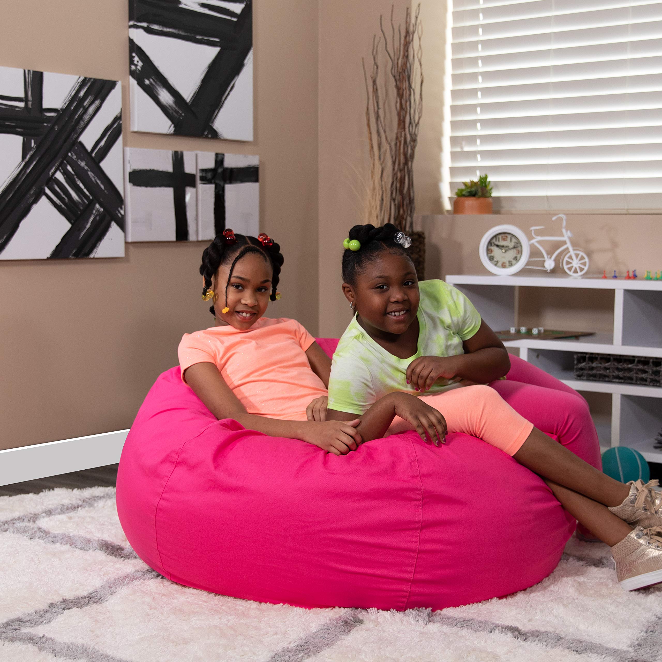 Extra Large Solid Hot Pink Bean Bag Chair for Kids & Adults - Perfect for Living Room, Bedroom, Dorm & Game Room Relaxation