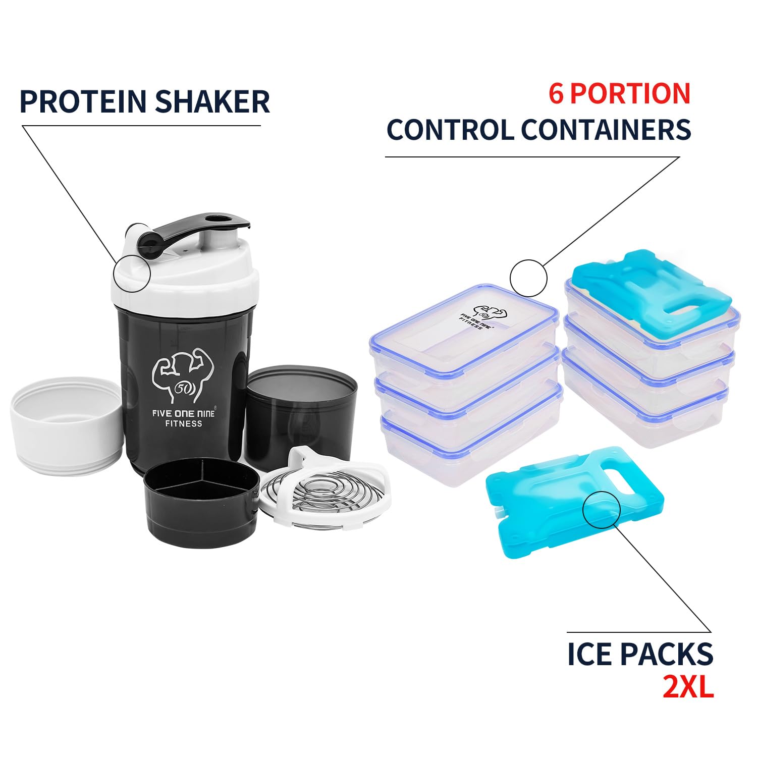 519 Fitness Meal Prep Backpack - 6 Meal Insulated Bodybuilding Gym Bag with Laptop Compartment for Men & Women | Perfect for Hiking, Picnic & Workout | Includes 6 Leakproof Food Containers, 2 Ice Packs & Shaker Bottle | Ideal for Bodybuilders, Athletes & Outdoor Enthusiasts