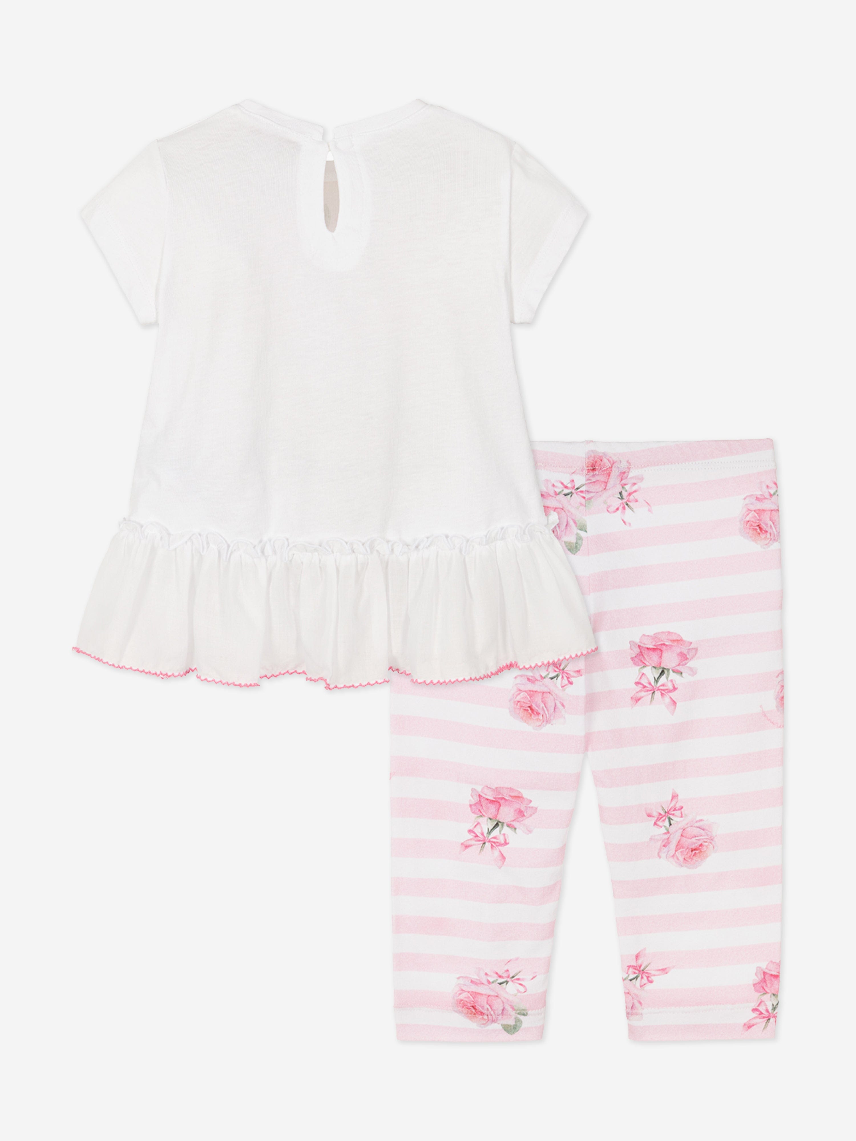 Baby Girls White T-Shirt and Leggings Set - Cute Outfit for Playtime, Daycare & Family Photos | Soft Cotton Toddler Clothes