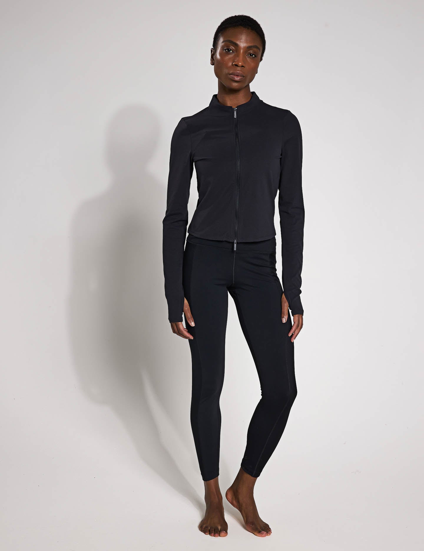 Zenvy Full Zip Long Sleeve Top for Women - Black & Cool Grey - Comfortable Workout & Yoga Shirt for Gym, Running & Outdoor Activities
