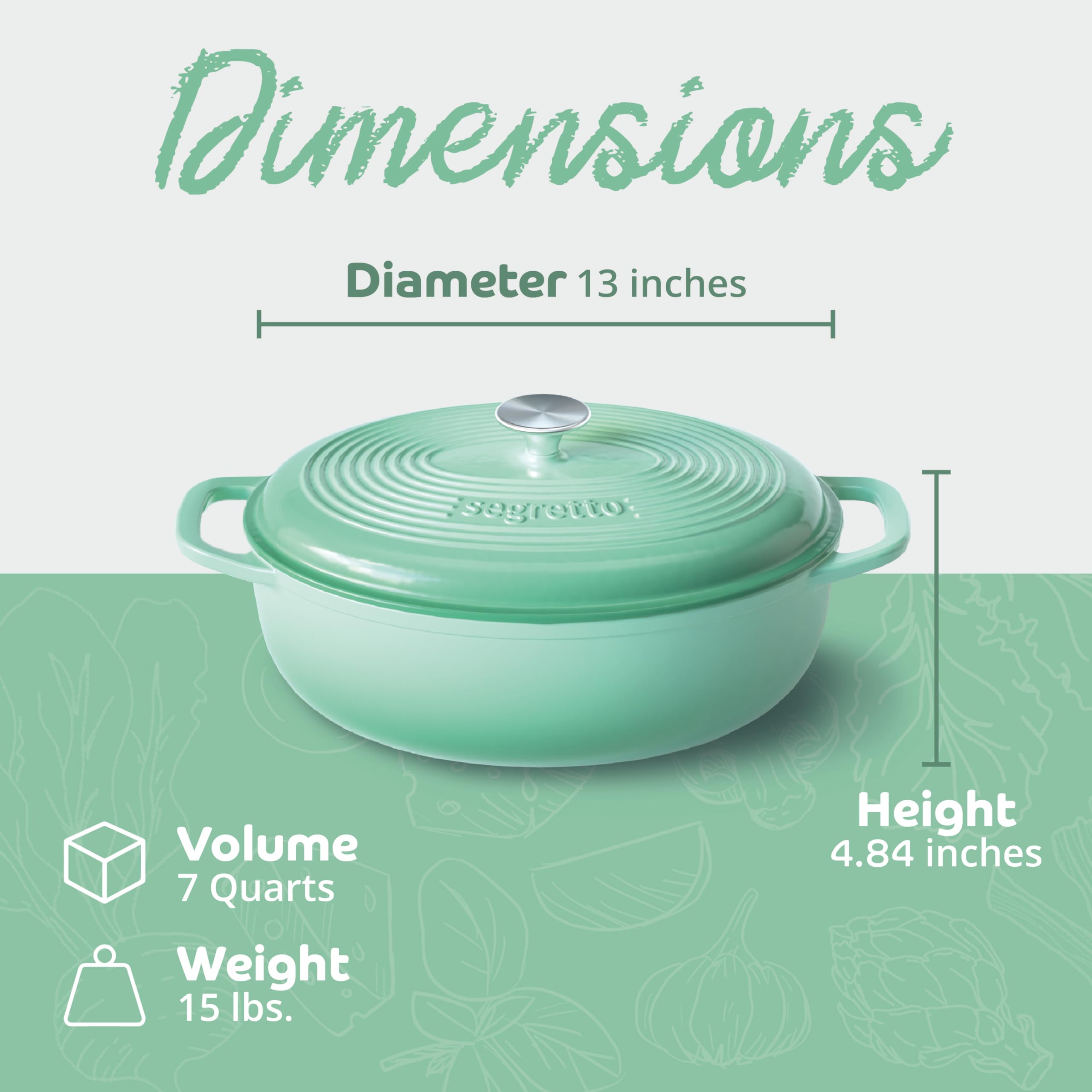 7-Quart Enameled Cast Iron Dutch Oven with Lid - Light Green Oval Pot for Bread Baking, Soups, Stews & Braising - Perfect for Oven, Stovetop & Camping Cooking