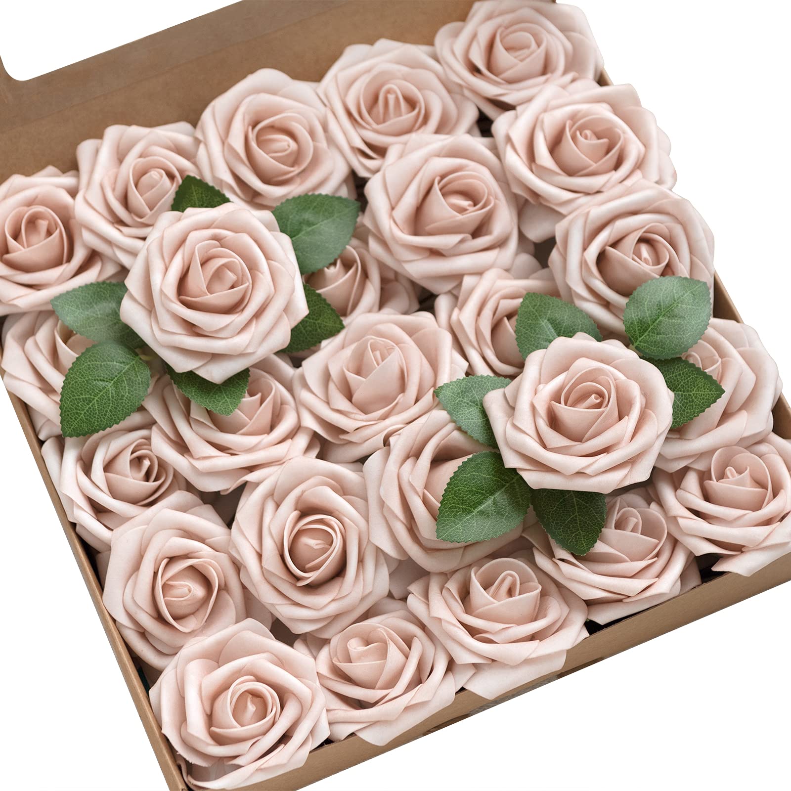 Ling's Moment 50pcs Realistic Artificial Roses with Stems - Nude Fake Flowers for DIY Wedding Bouquets, Bridal Shower Centerpieces, Home Decor | Perfect for Wedding Decor, Table Arrangements & Romantic Home Styling