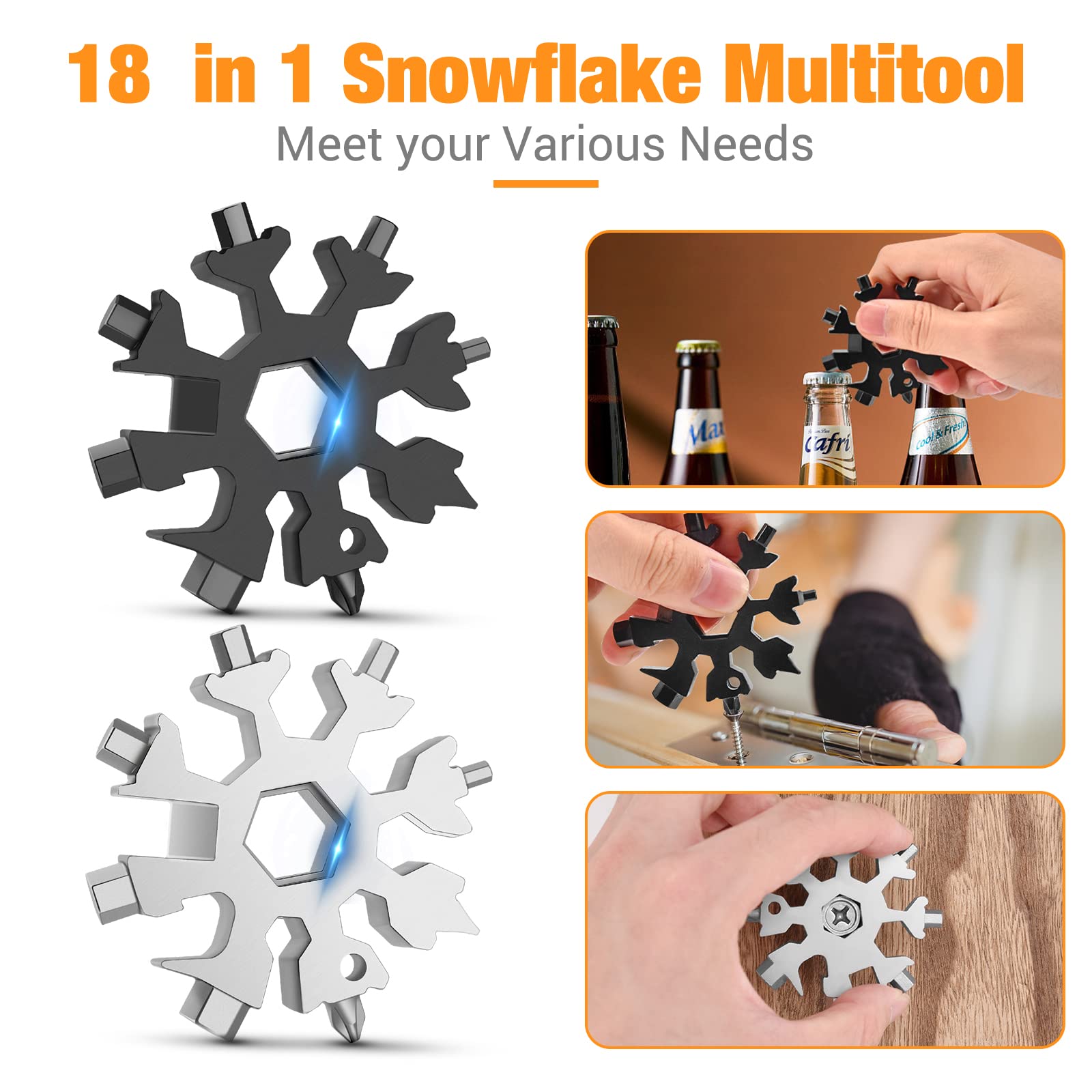 18-in-1 Snowflake Multitool for Men - Perfect Father's Day Gift, Birthday Present for Boyfriend, Husband & Dad - Cool Camping Gadgets & Outdoor Accessories (Great for Hiking, Survival Kits & Everyday Carry)