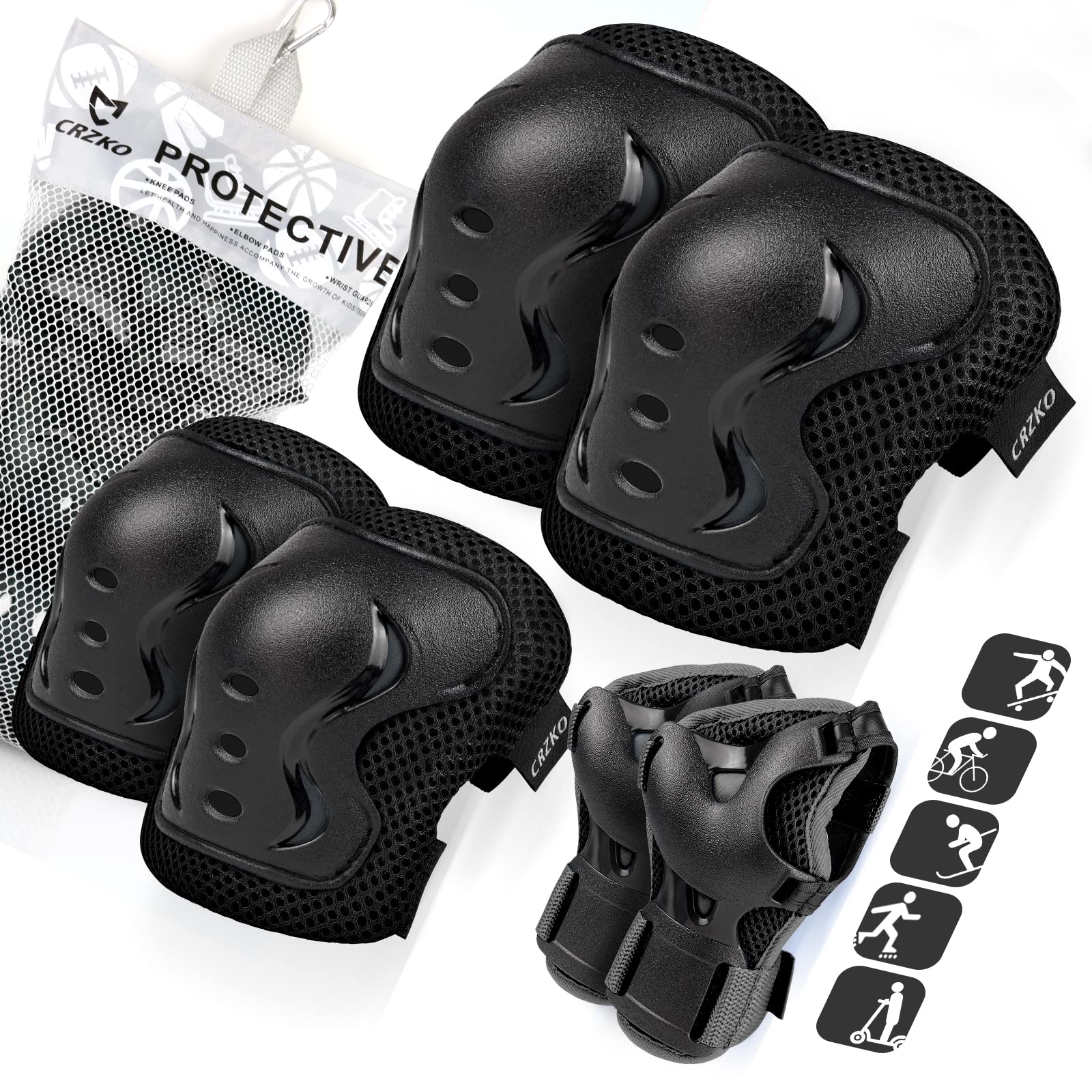 Kids Knee and Elbow Pads Set - Adjustable Protective Gear for Roller Skating, Skateboarding & Scooter Riding (Ages 3-15) | Ideal for Outdoor Sports Safety and Playground Activities