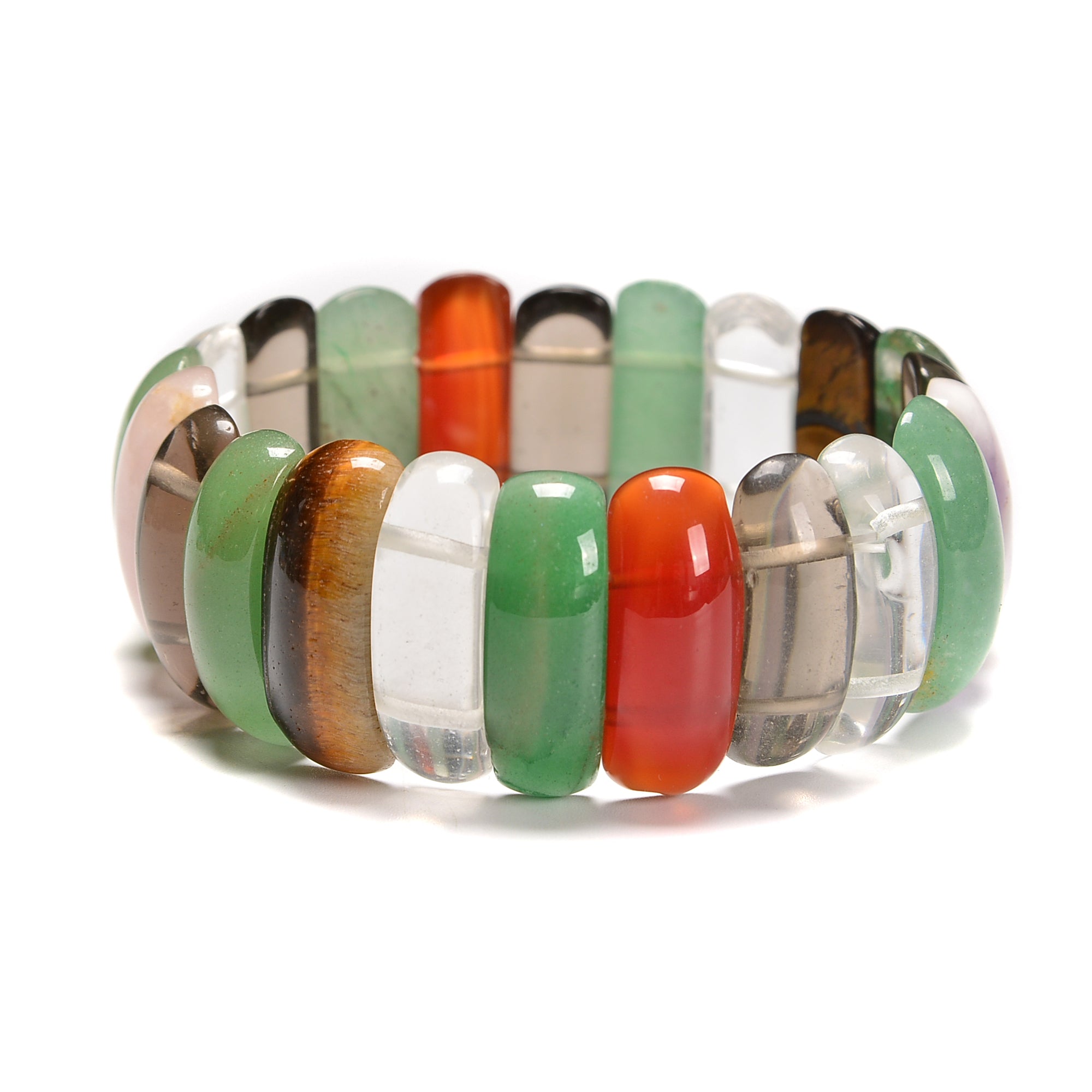 Mixed Gemstone Double Drill Bracelet - 10x25mm Oval Beads, 7.5'' Adjustable Length for Women - Perfect for Yoga, Meditation & Boho Fashion Accessories