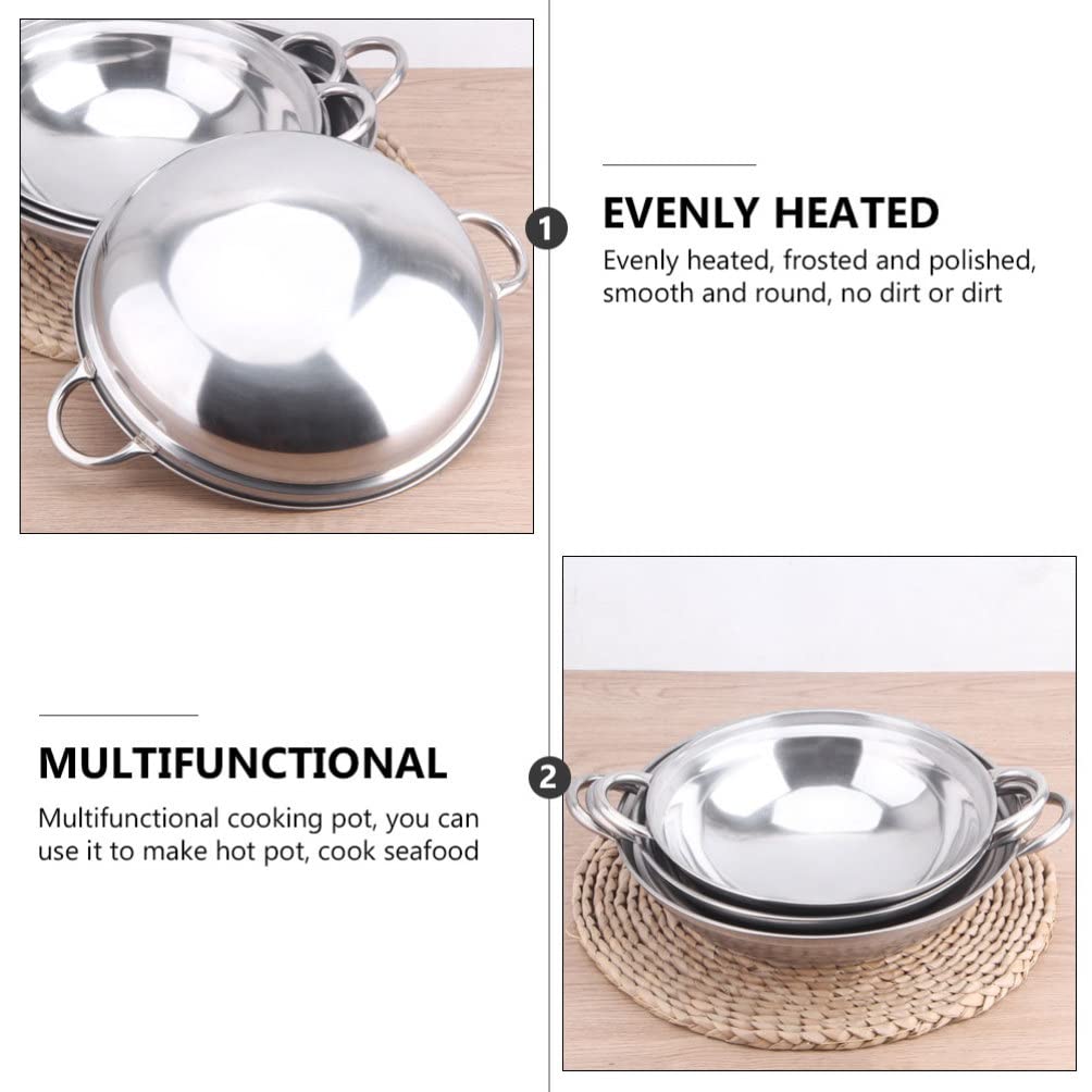 Hemoton 22cm Stainless Steel Chinese Wok Pan with Lid - Double Handle Stir Fry Skillet for Home Cooking, Outdoor Picnic & Camping - Durable Kitchen Cookware for Asian Cuisine, Stir Frying & Deep Frying