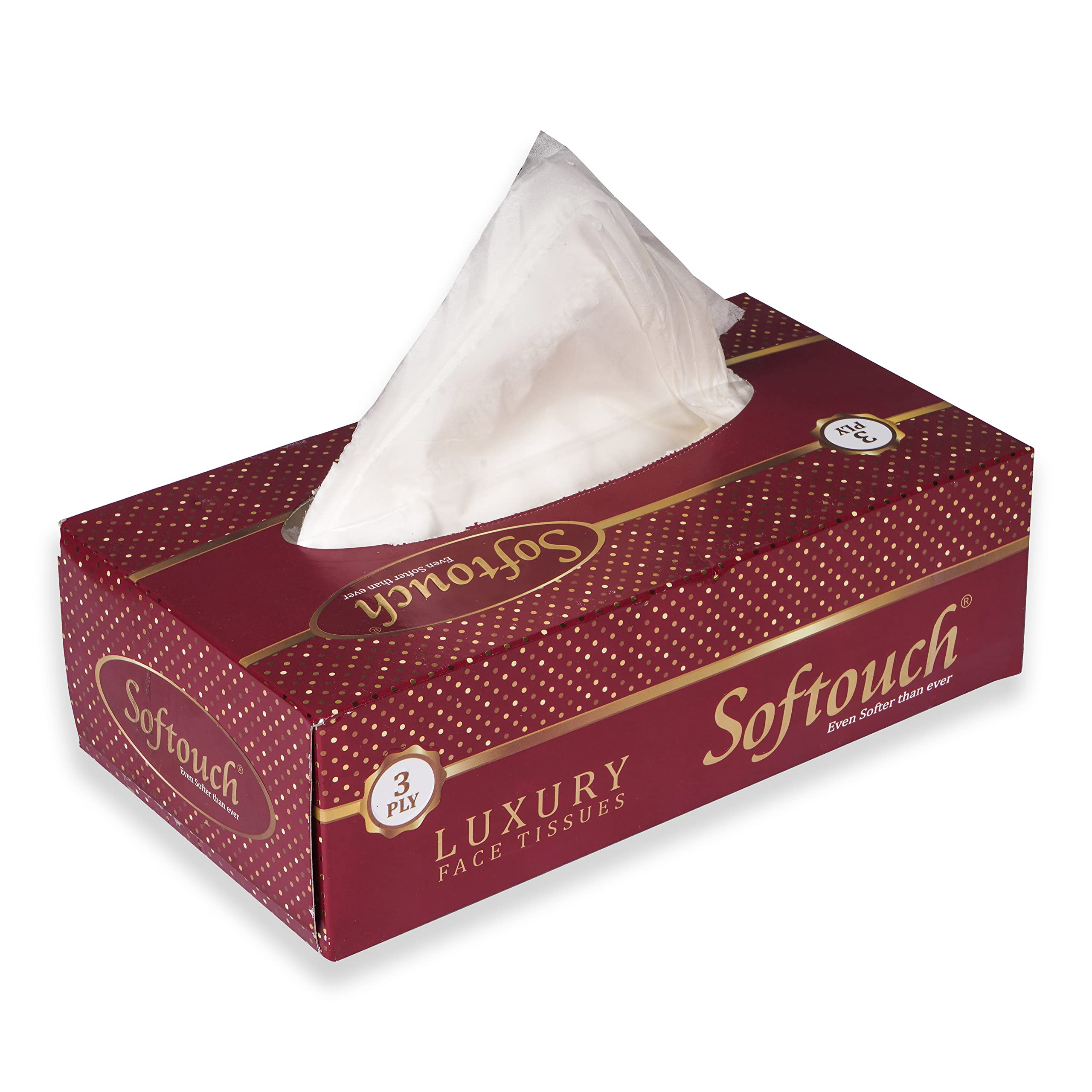 Softouch 3-Ply Facial Tissues | 80 Sheets per Box, Pack of 2 (160 Total) | Ultra Soft & Highly Absorbent | Hypoallergenic & Gentle on Skin | Perfect for Home, Office, Travel & Allergy Relief
