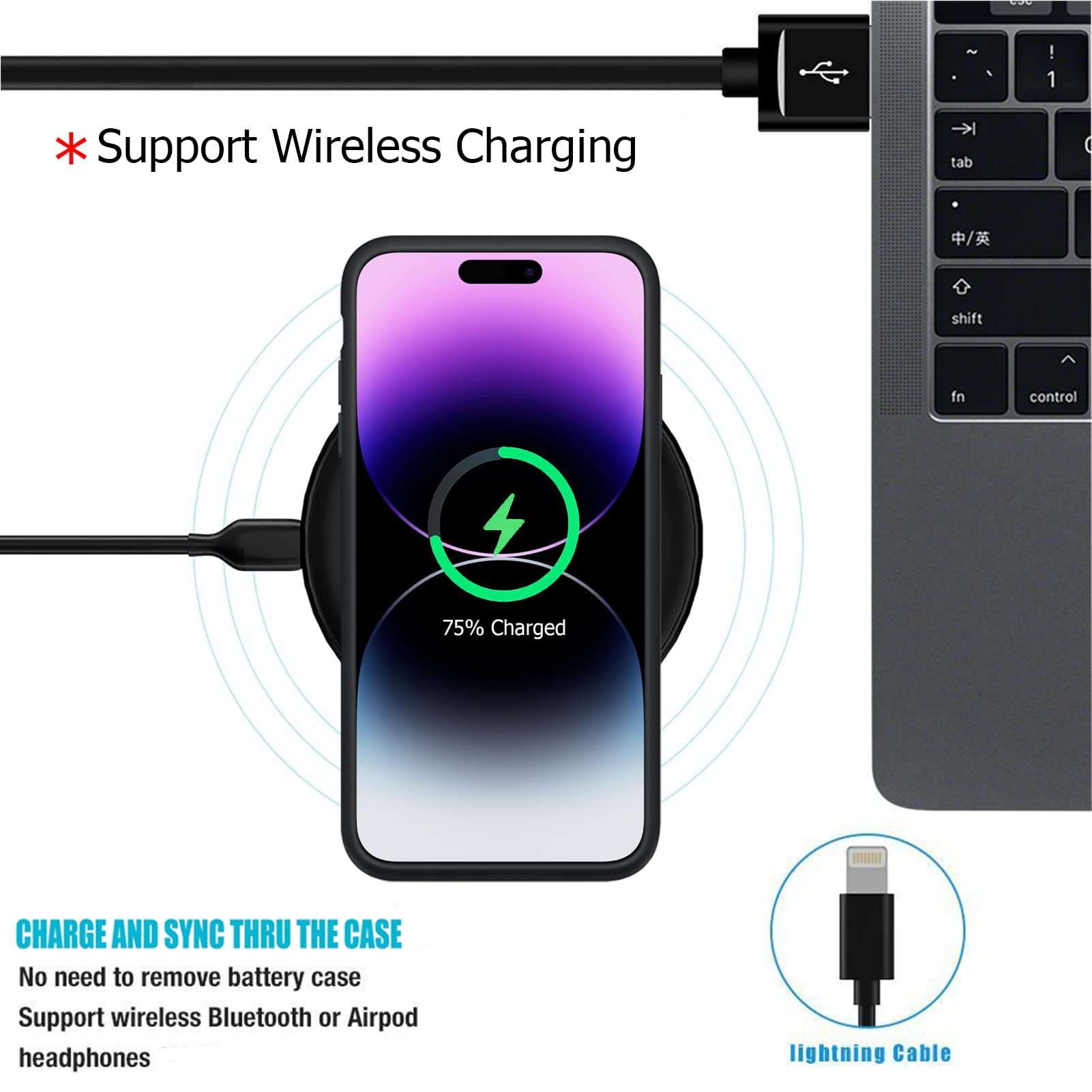 10800mAh iPhone 14 Pro Max Battery Case - Smart Portable Charger with Wireless Charging | Rechargeable Protective Case for iPhone 14 Pro Max (6.7