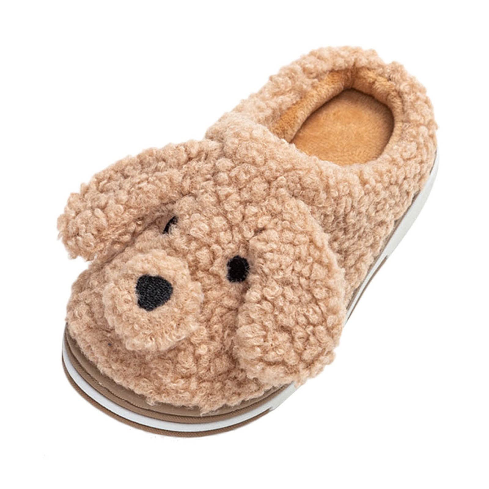 Bblulu Winter Warm Cute Cartoon Animal Slippers - Faux Fur Kids Slide-On Shoes with Adjustable Strap | Cozy Indoor/Outdoor House Shoes for Toddlers & Little Girls
